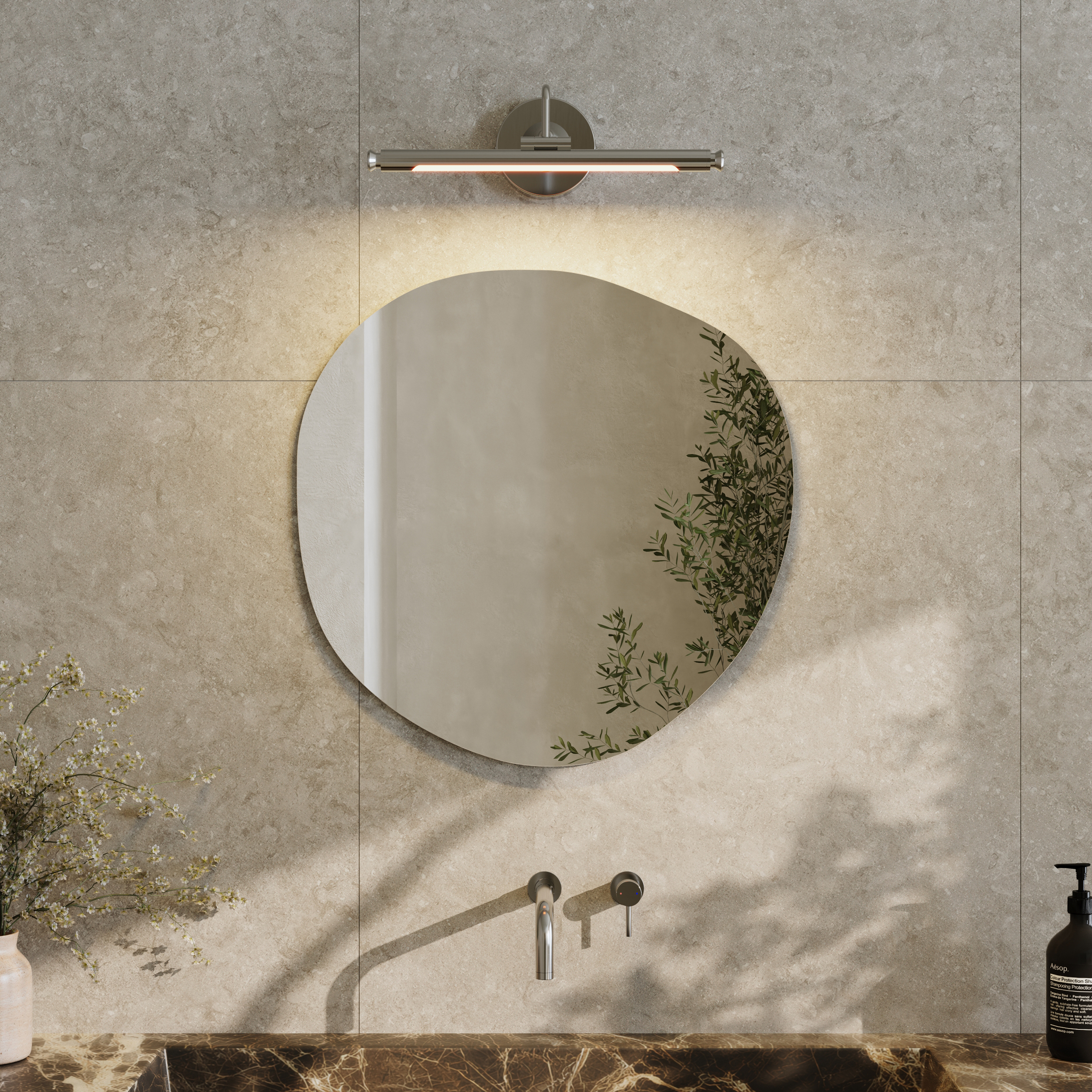 Organics Slim Mirror with Small Picture Wall Light