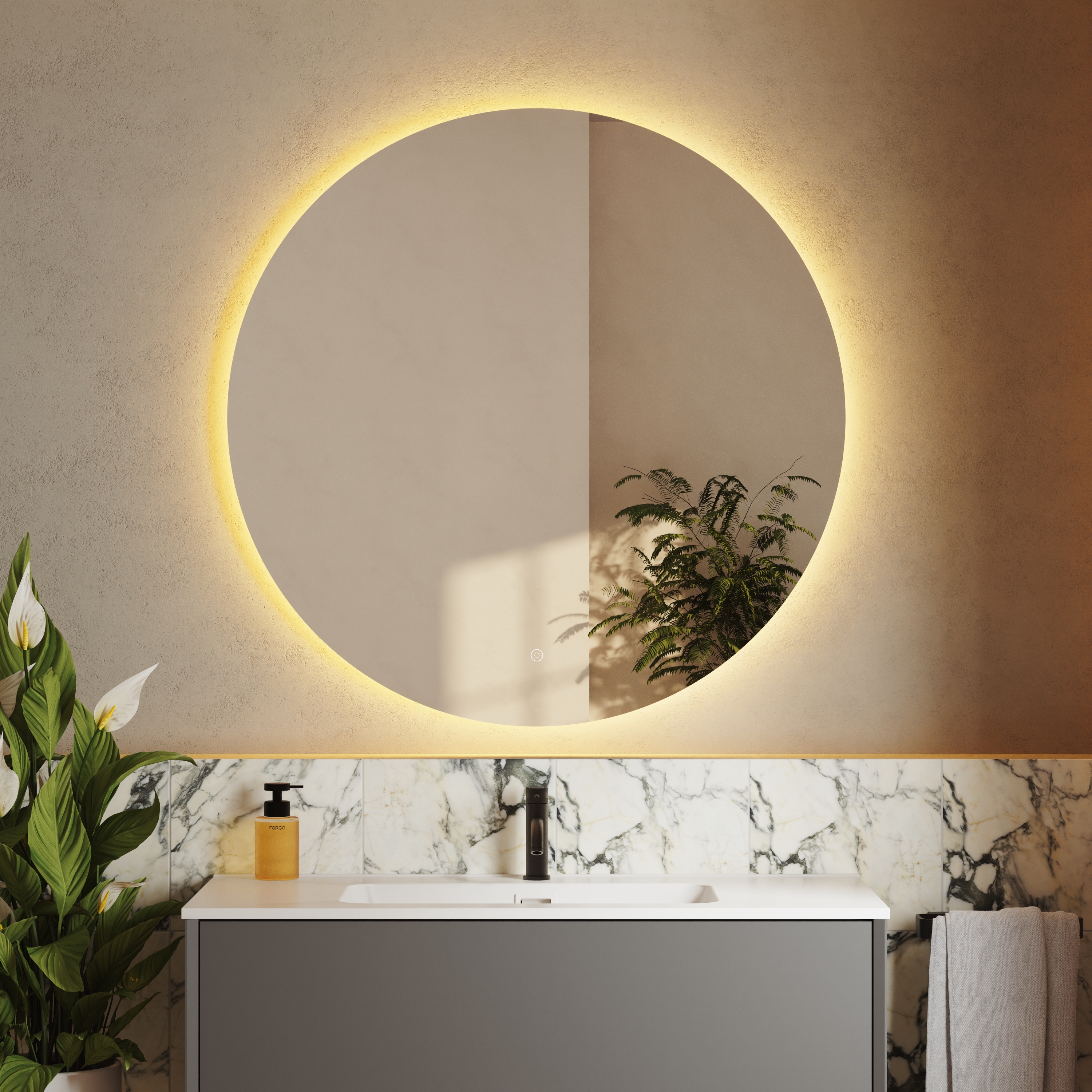 Harbour Vision LED Illuminated Round Bathroom Mirror with Demister Pad & Colour Change Lights - 1000mm