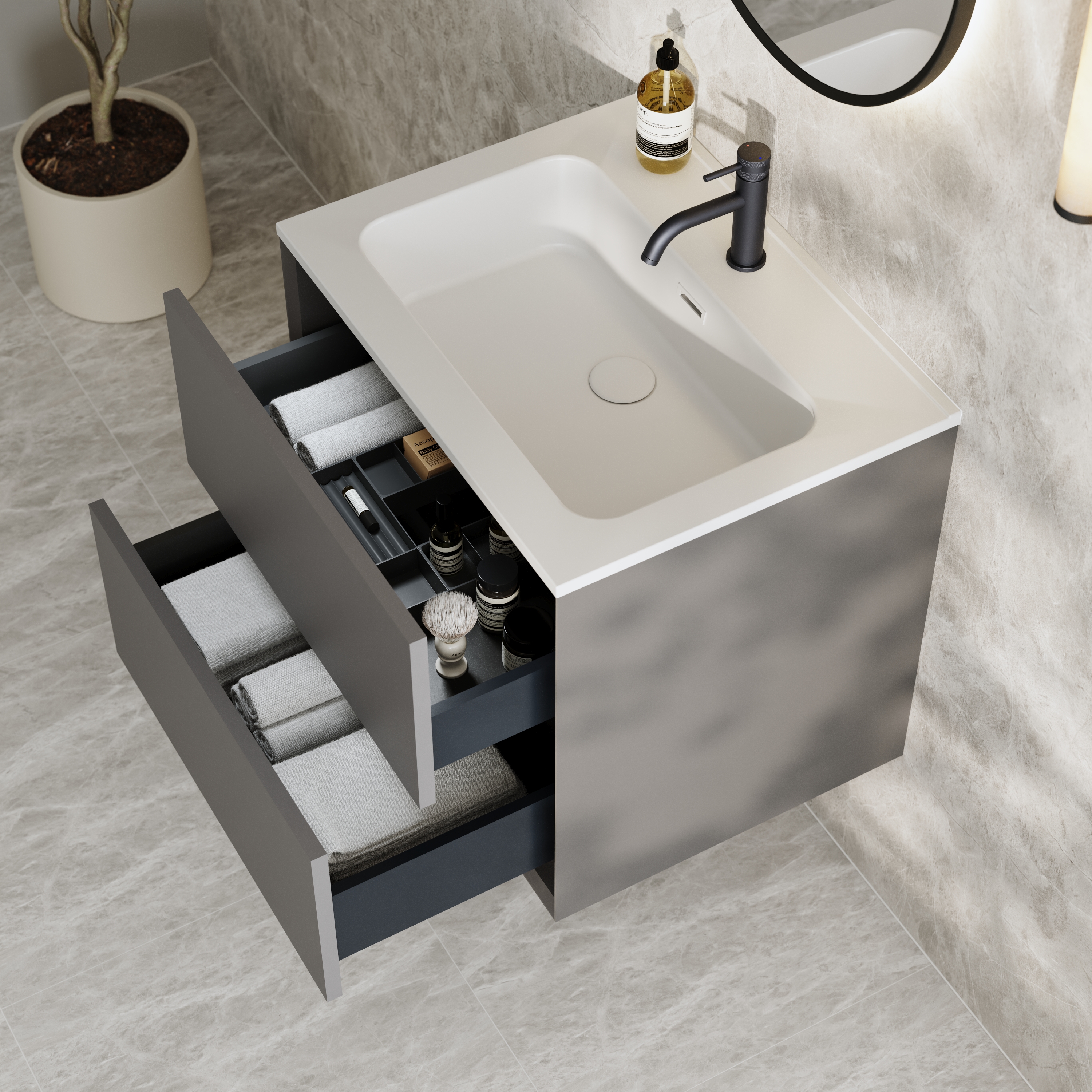 Oslo 600mm Wall Mounted Vanity Unit & Matt White Basin