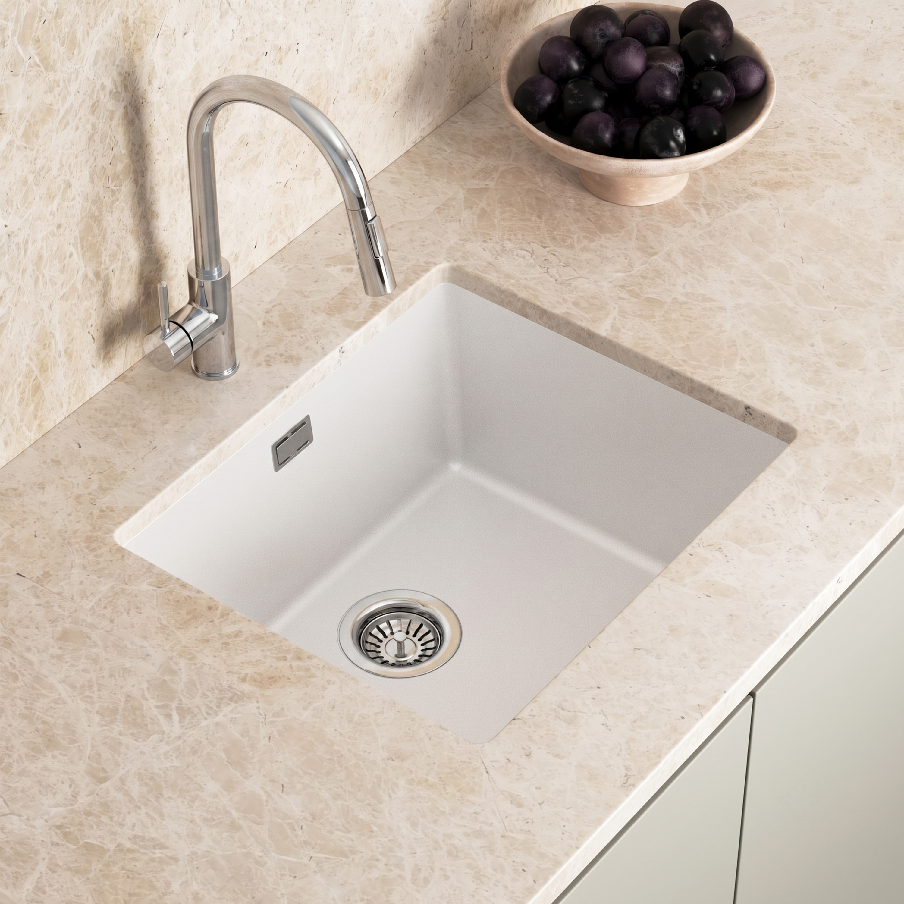 Vellamo Terra 1 Bowl Granite Composite Inset / Undermount Kitchen Sink & Waste - 533 x 457mm