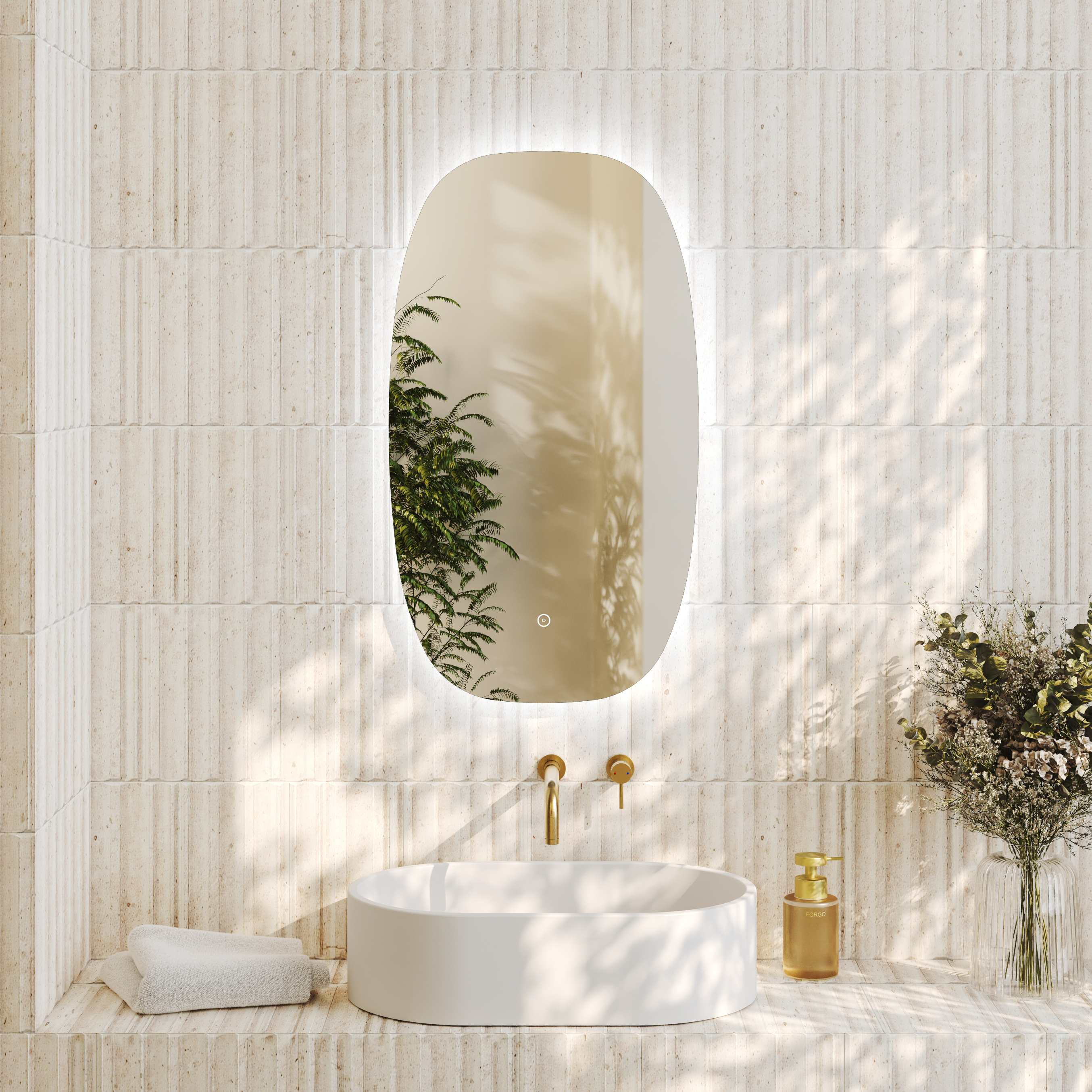 Arc LED Illuminated Barrel Mirror with Demister Pad - 450 x 800mm