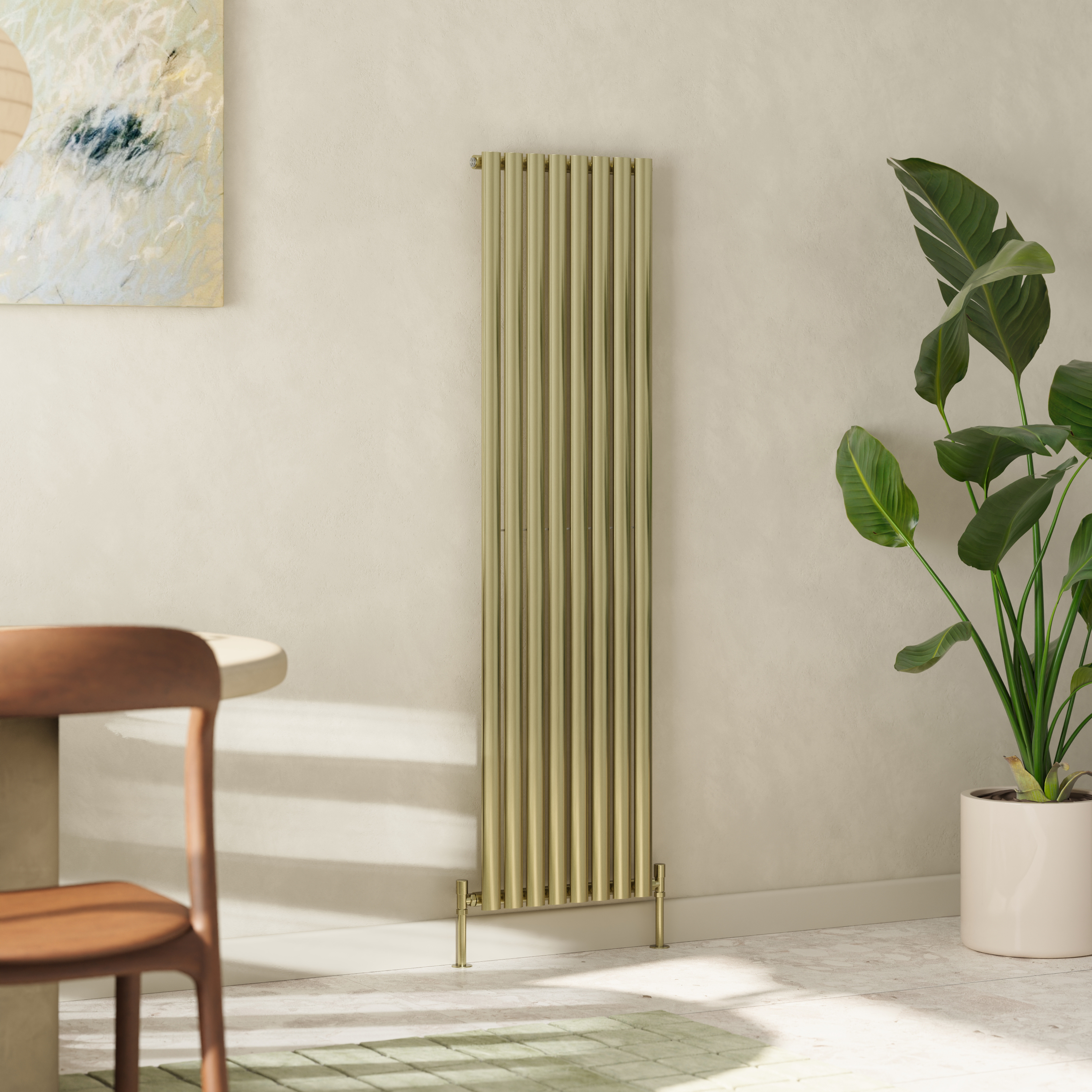 Toasty Ember Brushed Brass Single Oval Panel Vertical Radiator
