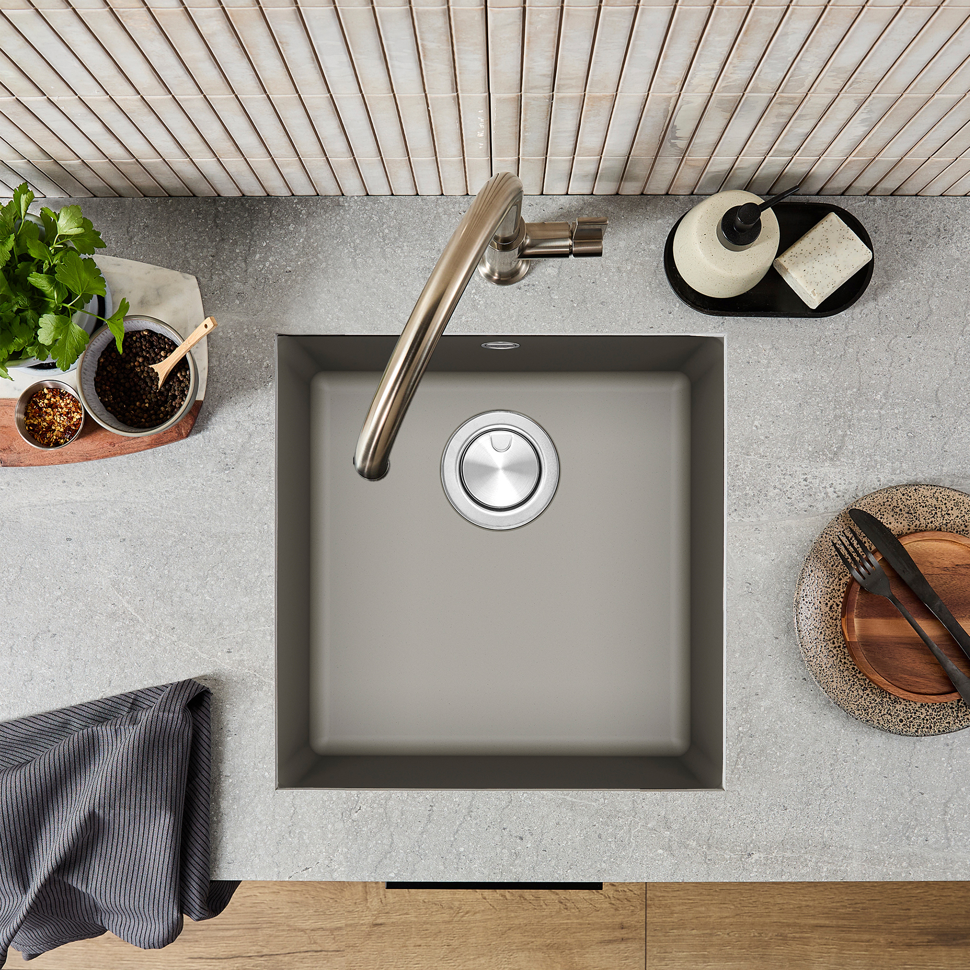 Clearwater Lumen 1 Bowl Granite Composite Inset/Undermount Kitchen Sink - 450 x 450mm