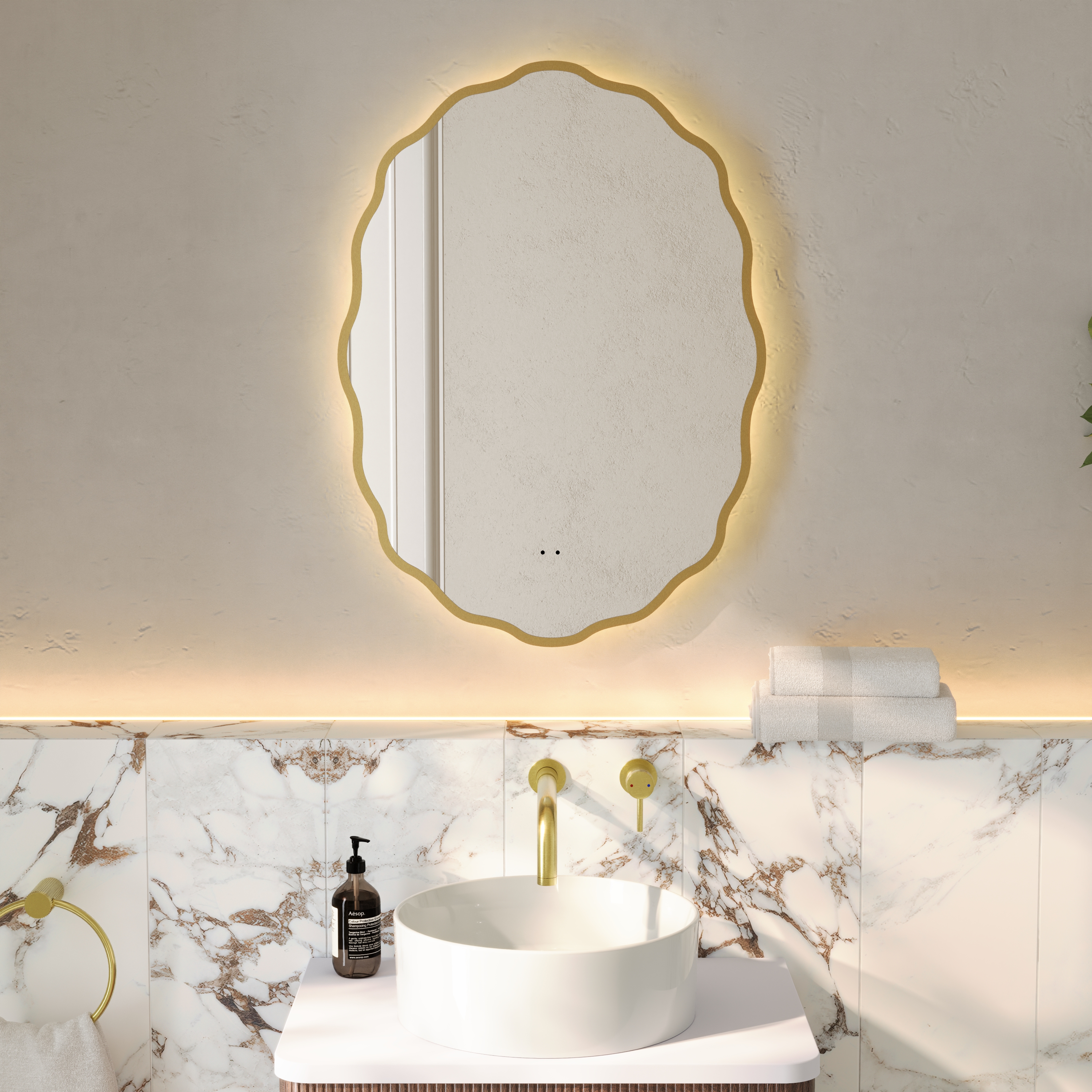 Daisy LED Illuminated Wavy Edge Framed Mirror with Demister Pad & Colour Change Lights - 550 x 750mm