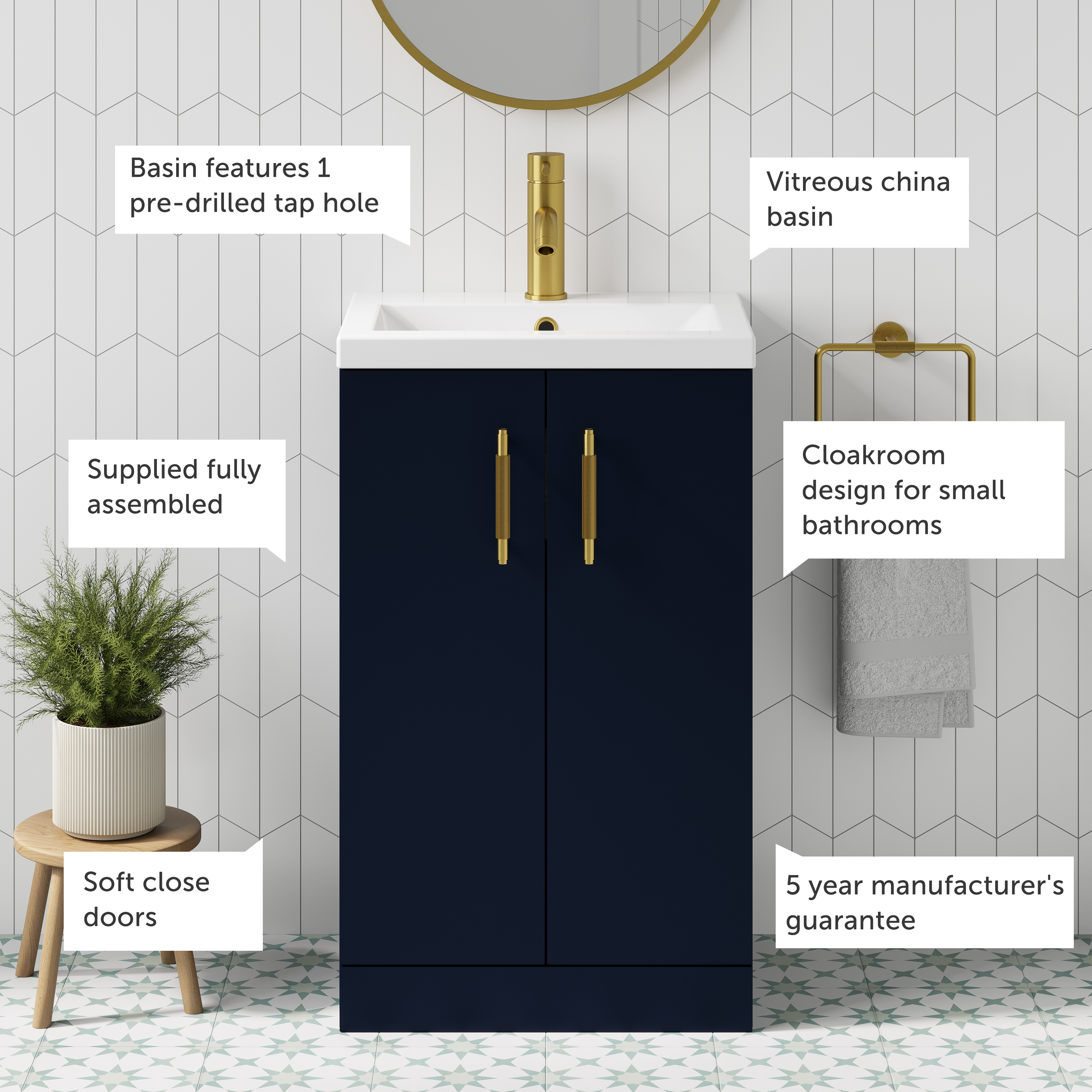 Erin Compact 500mm Floorstanding Cloakroom Vanity Unit & Basin