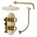 Harbour Clarity Brushed Brass Shower Package with 2 Outlet Valve, Fixed Head & Arm and Overflow Bath Filler