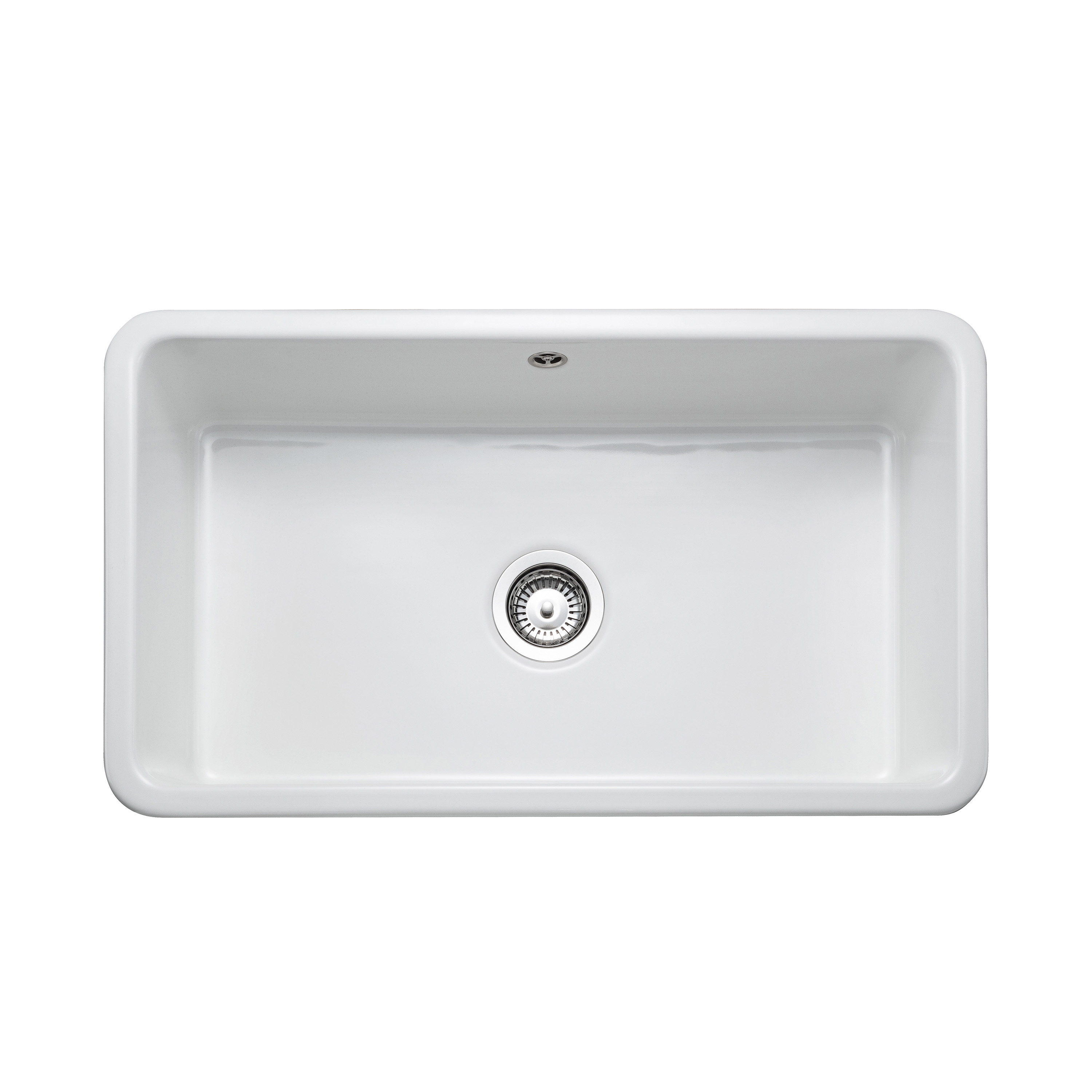 Rangemaster Farmhouse 1 Bowl White Fireclay Ceramic Belfast Sink & Waste Kit - 795 x 460mm