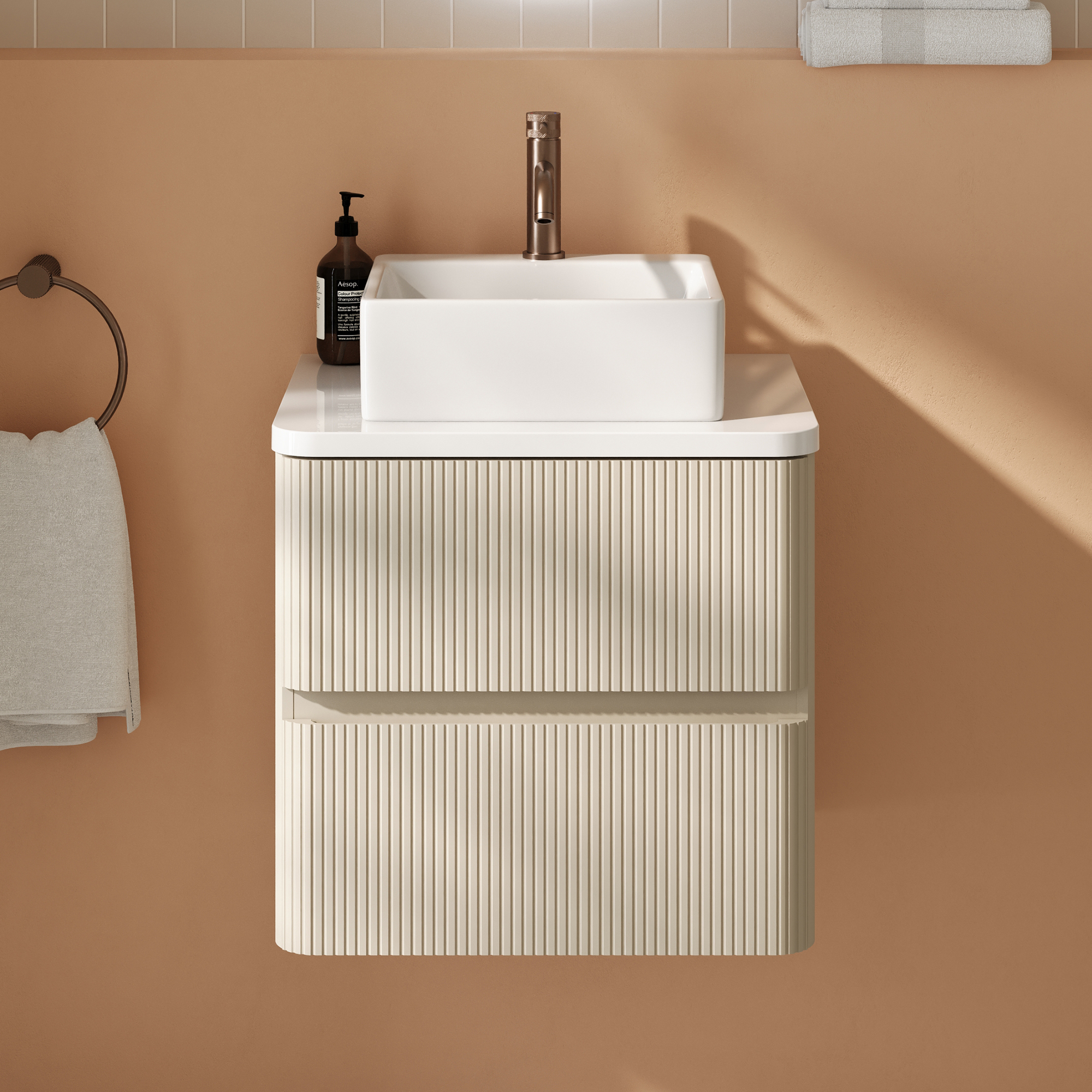 Drench Origin 500mm Fluted Wall Mounted Vanity Unit & Countertop
