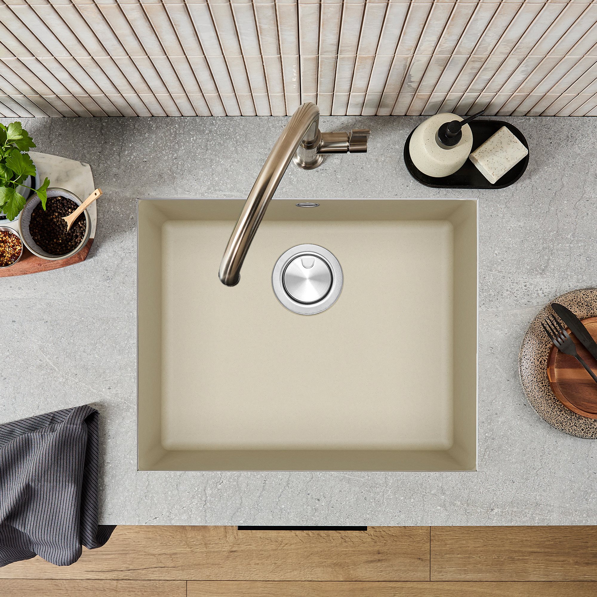Clearwater Lumen 1 Bowl Granite Composite Inset/Undermount Kitchen Sink - 550 x 450mm
