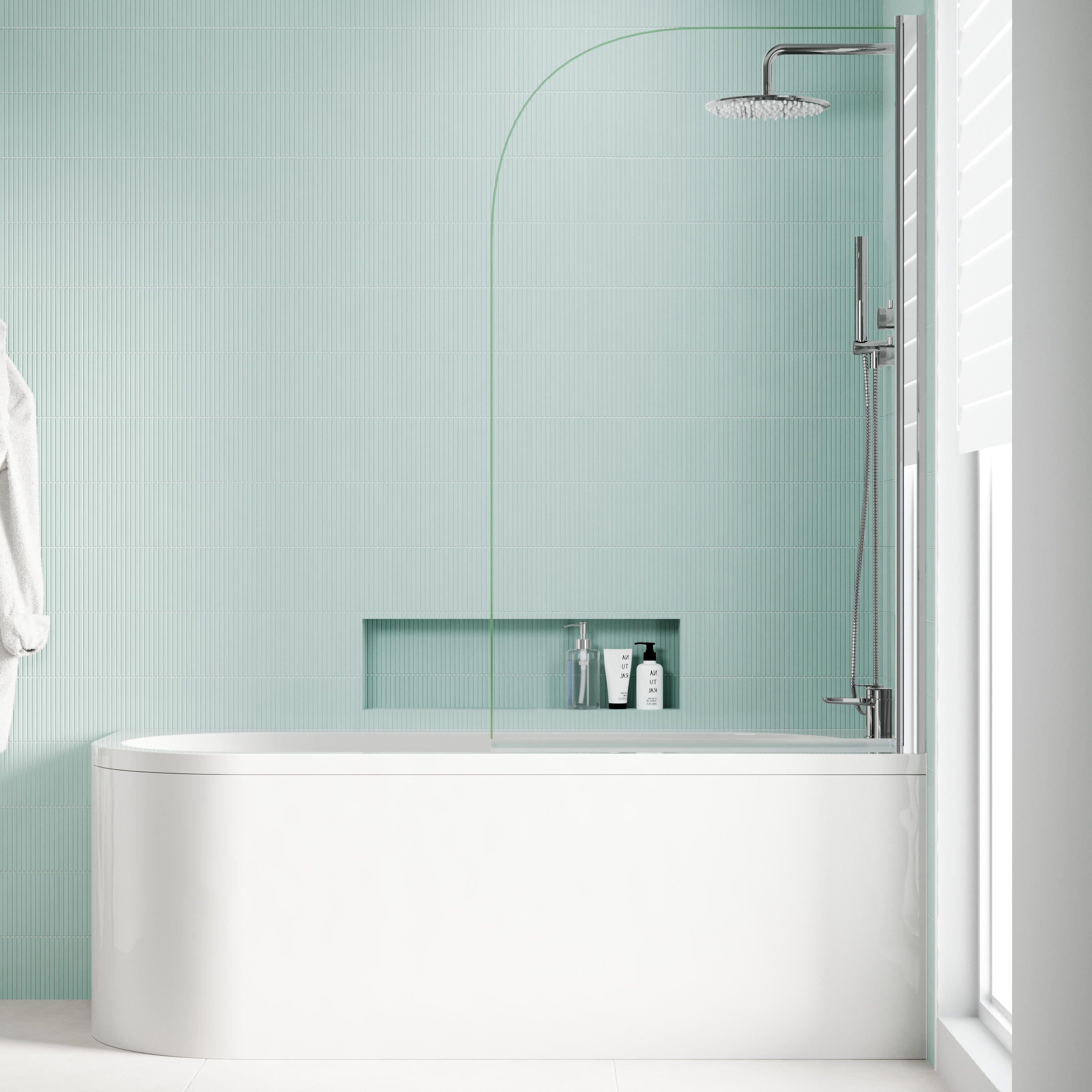 Armourcast Reinforced J Shaped Shower Bath with Panel & Shower Screen - 1700mm