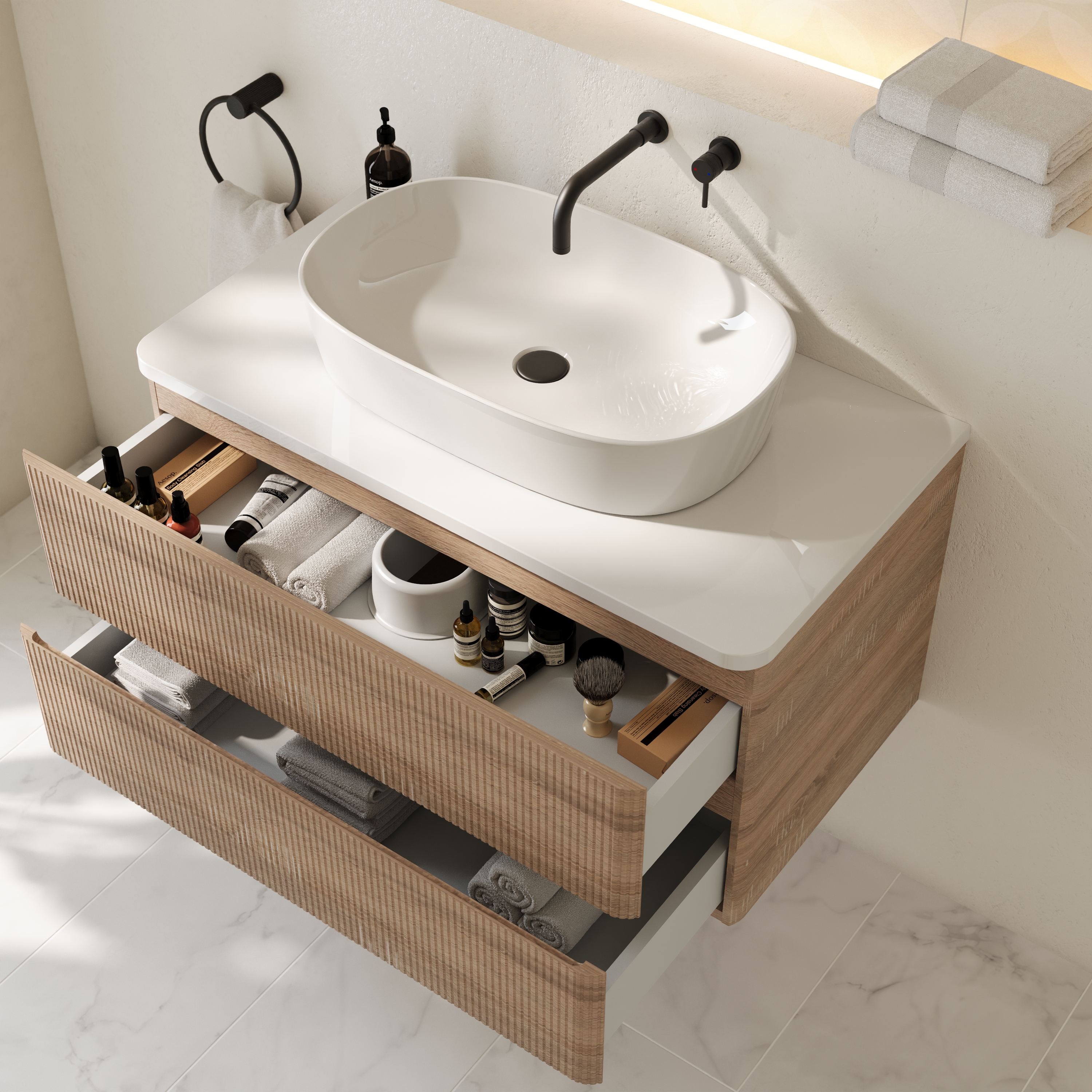 Drench Origin 900mm Fluted Wall Mounted Vanity Unit & Countertop