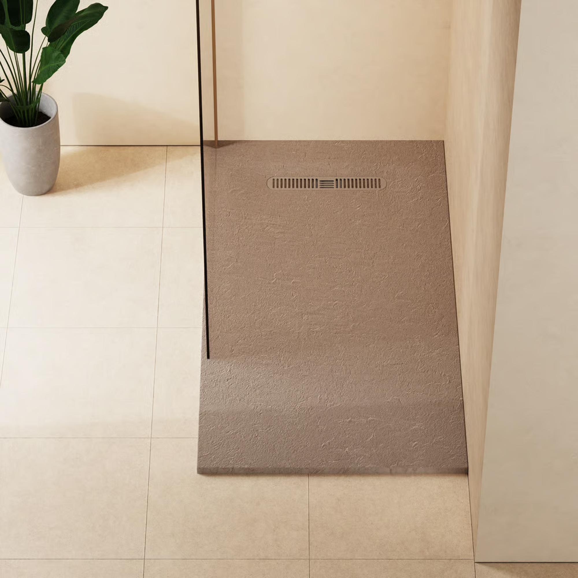 Crosswater Vito 25mm Dolomite Stone Resin Textured Rectangular Shower Tray with Linear Waste Cover