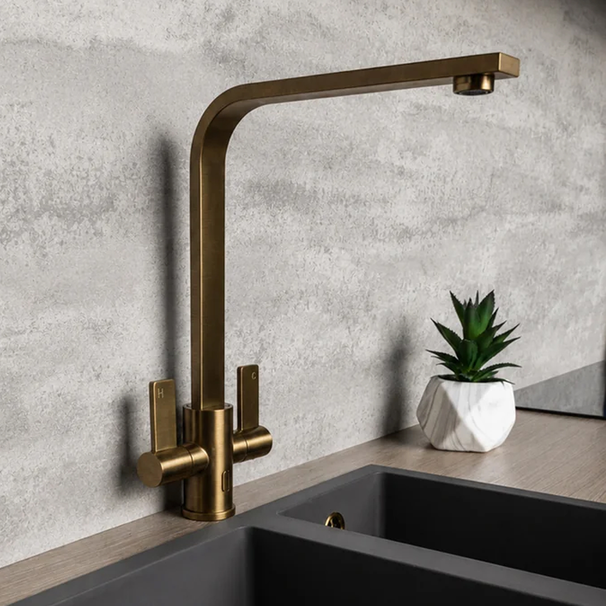 Top-Fix Rena Twin Lever Mono Kitchen Mixer Tap