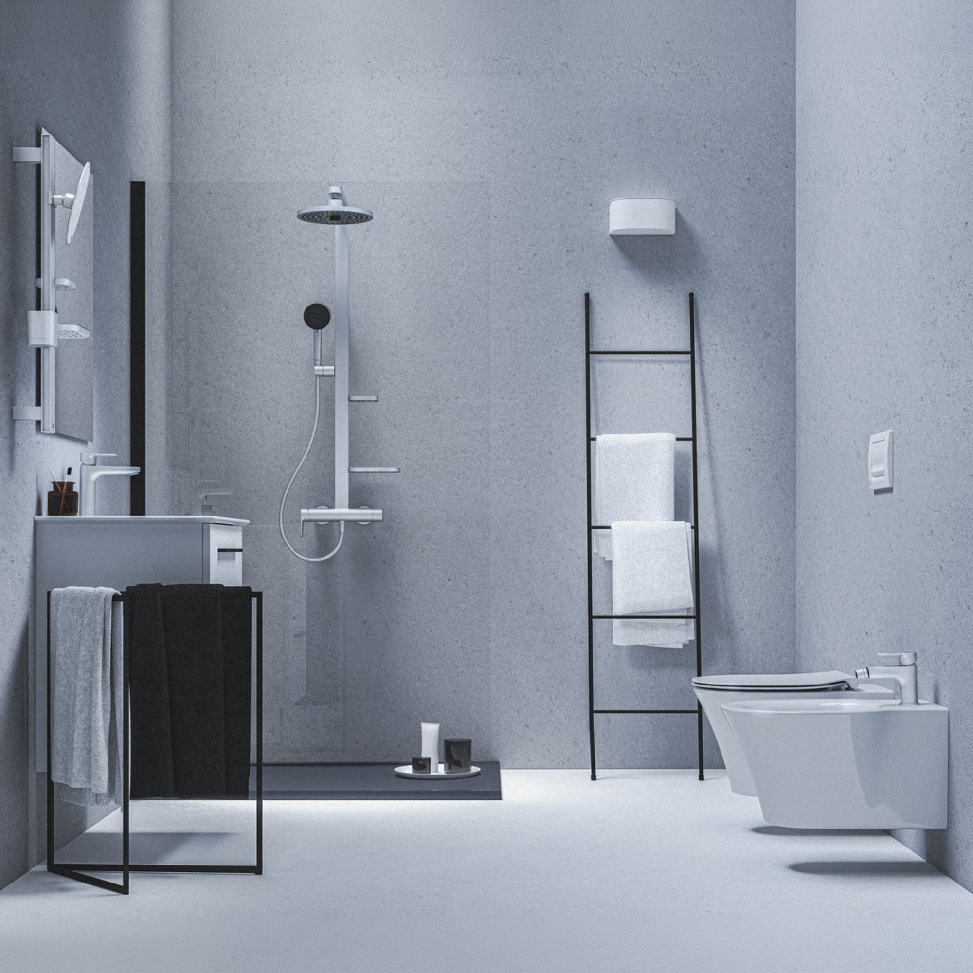 Ideal Standard Ceratherm Alu+ Exposed Thermostatic Shower Kit with Multi-Function Shower Head, Handset & 2 Shelves