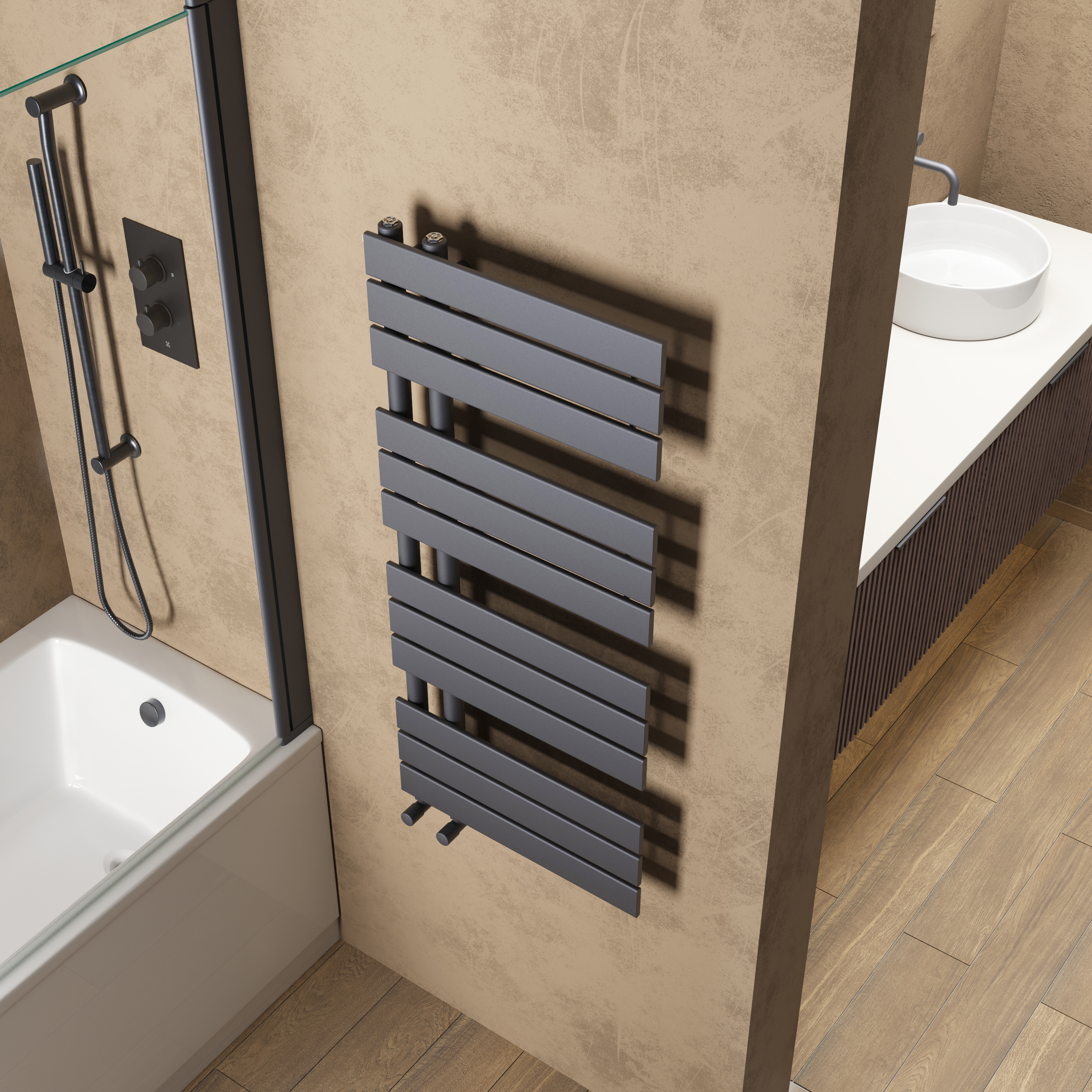 Toasty Haven Anthracite Flat Panel Offset Heated Towel Rail