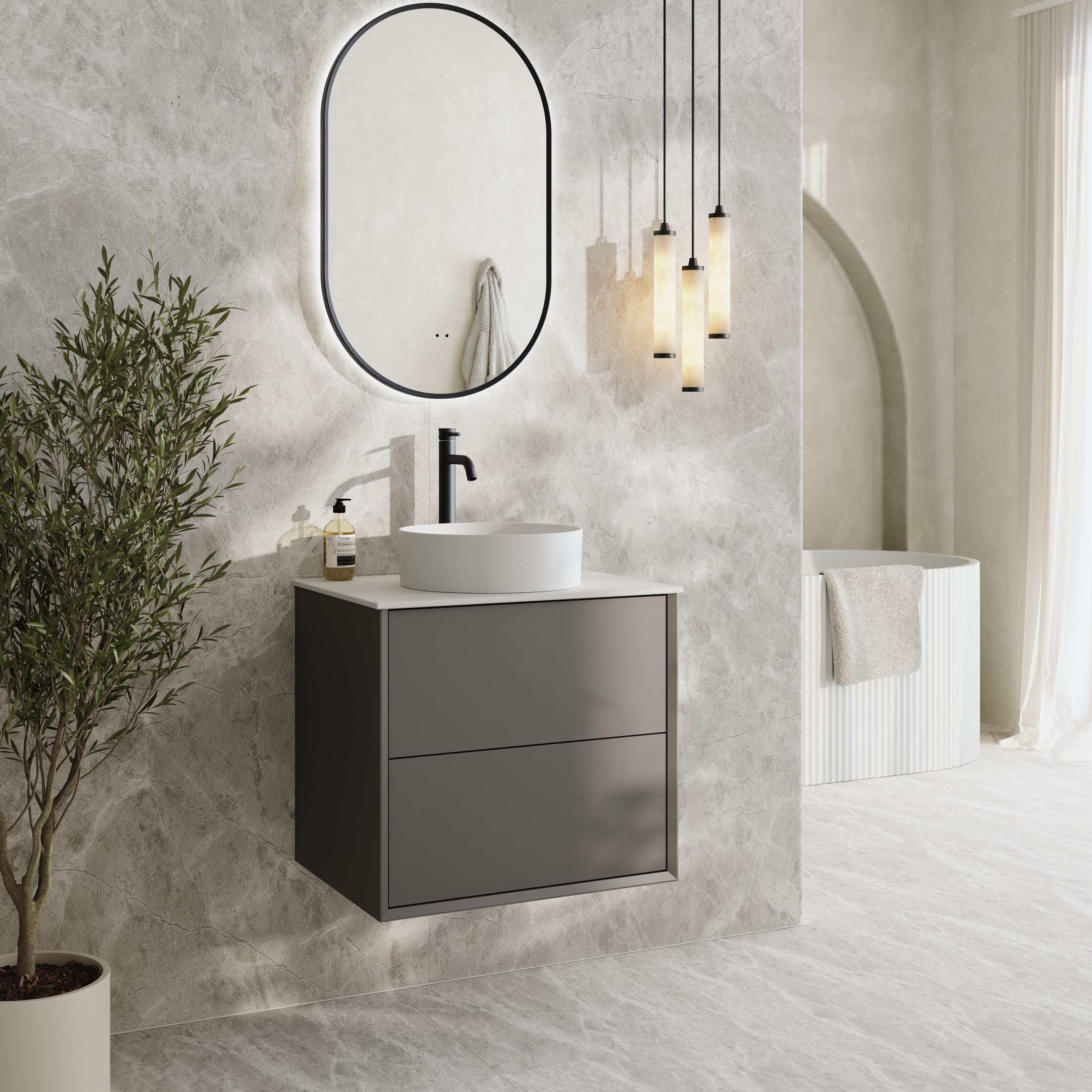 Oslo 600mm Wall Mounted Vanity Unit & Sintered Stone Countertop