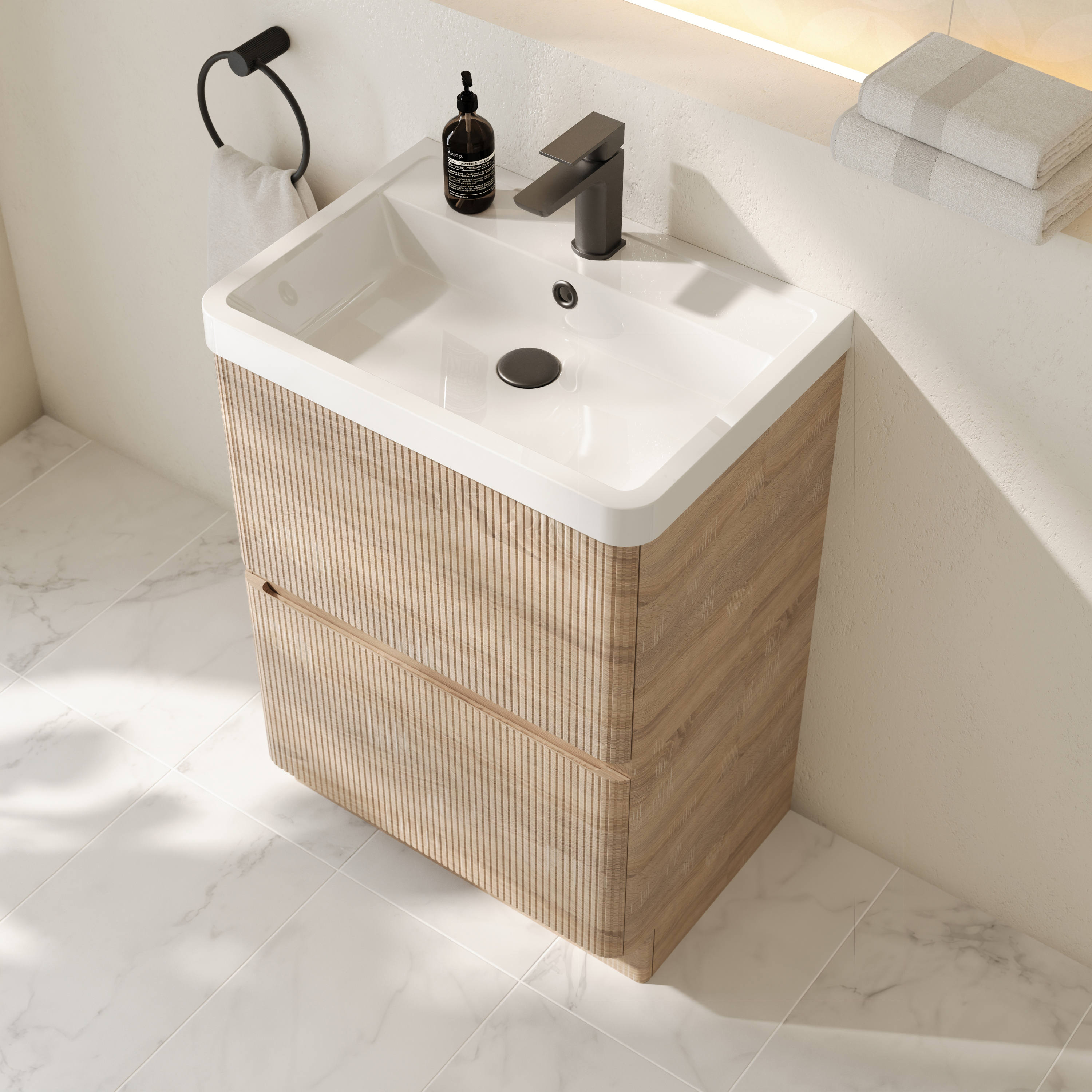 Drench Origin 600mm Fluted Floorstanding Vanity Unit & Basin