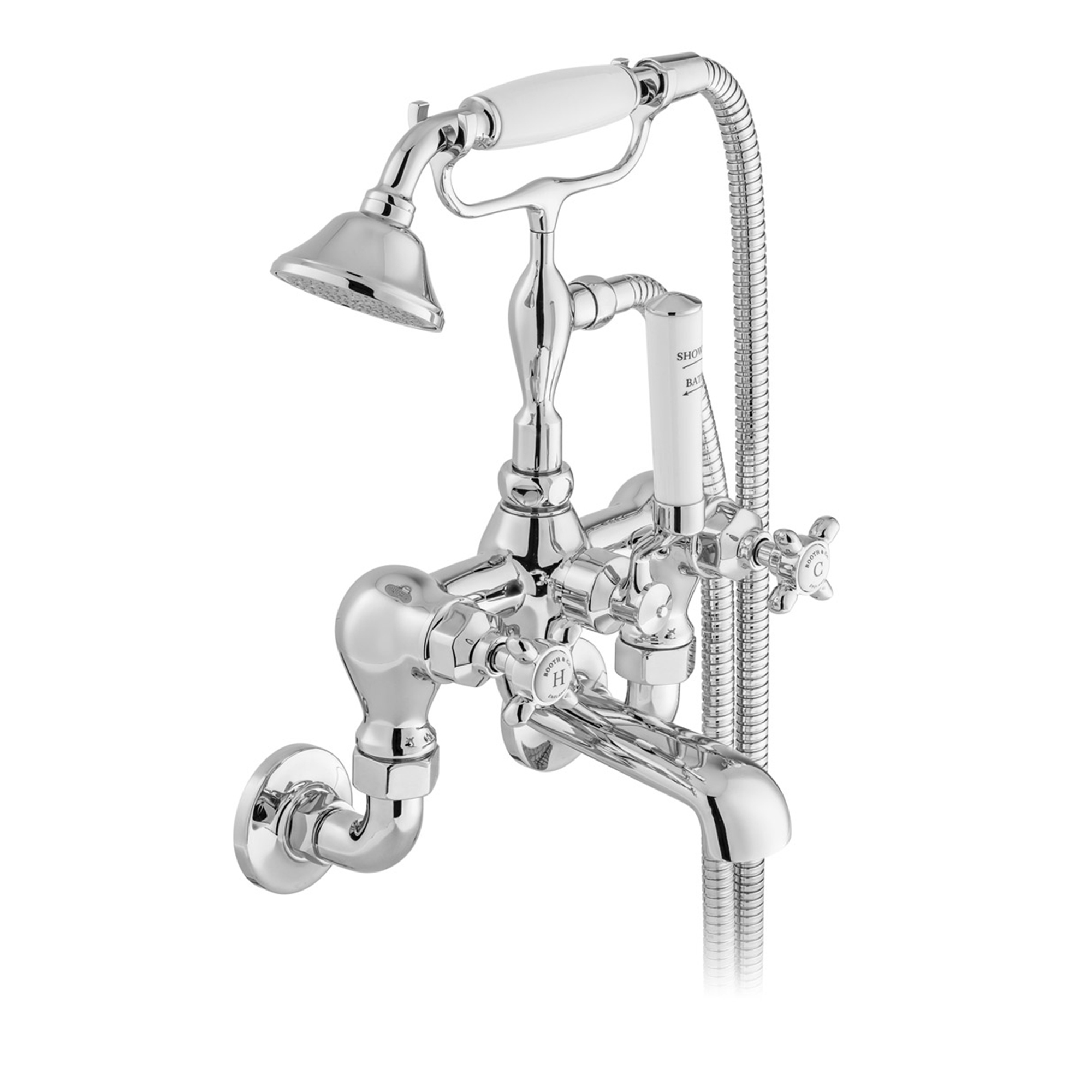 Booth & Co Axbridge Traditional Crosshead Wall Mounted Bath Shower Mixer Tap