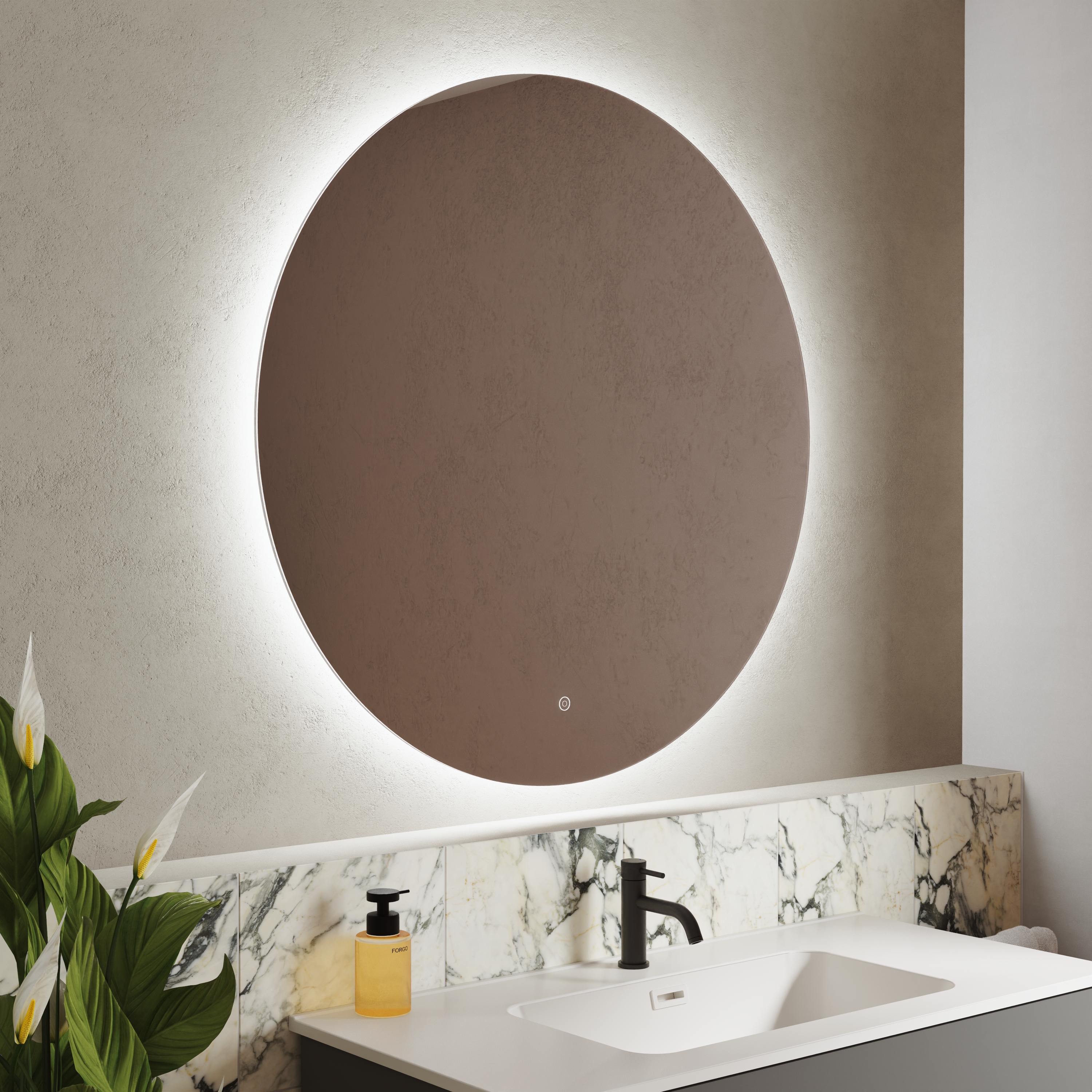Harbour Vision LED Illuminated Round Bathroom Mirror with Demister Pad & Colour Change Lights - 1000mm