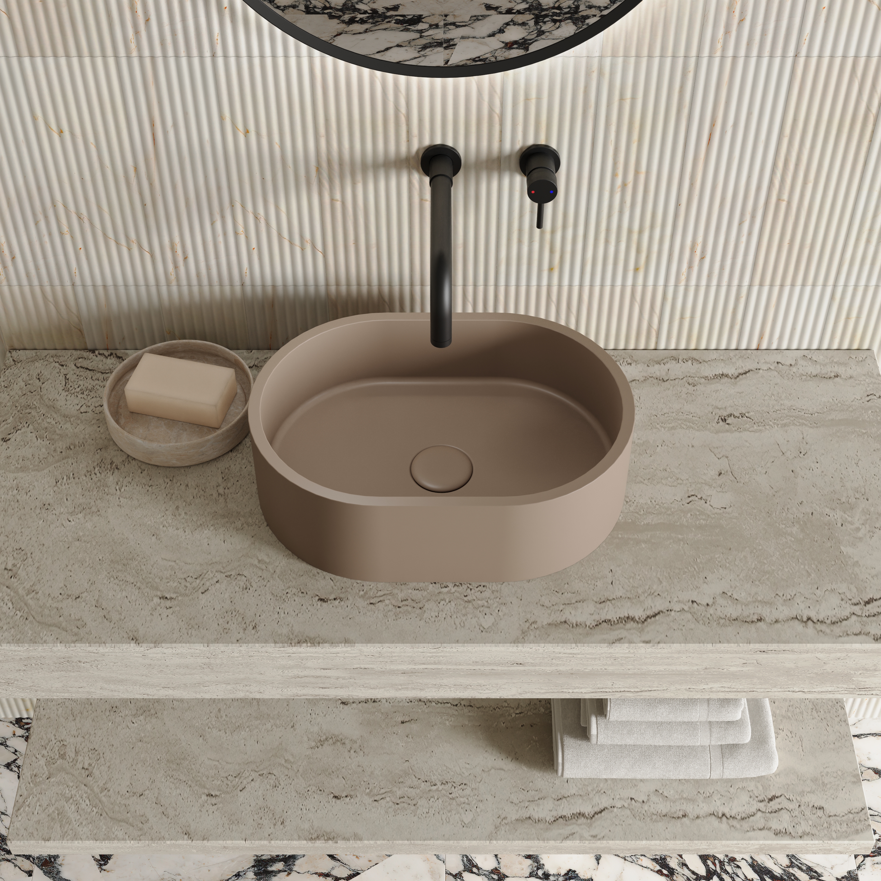Harbour Concrete Small 400mm Oval Basin - Warm Clay