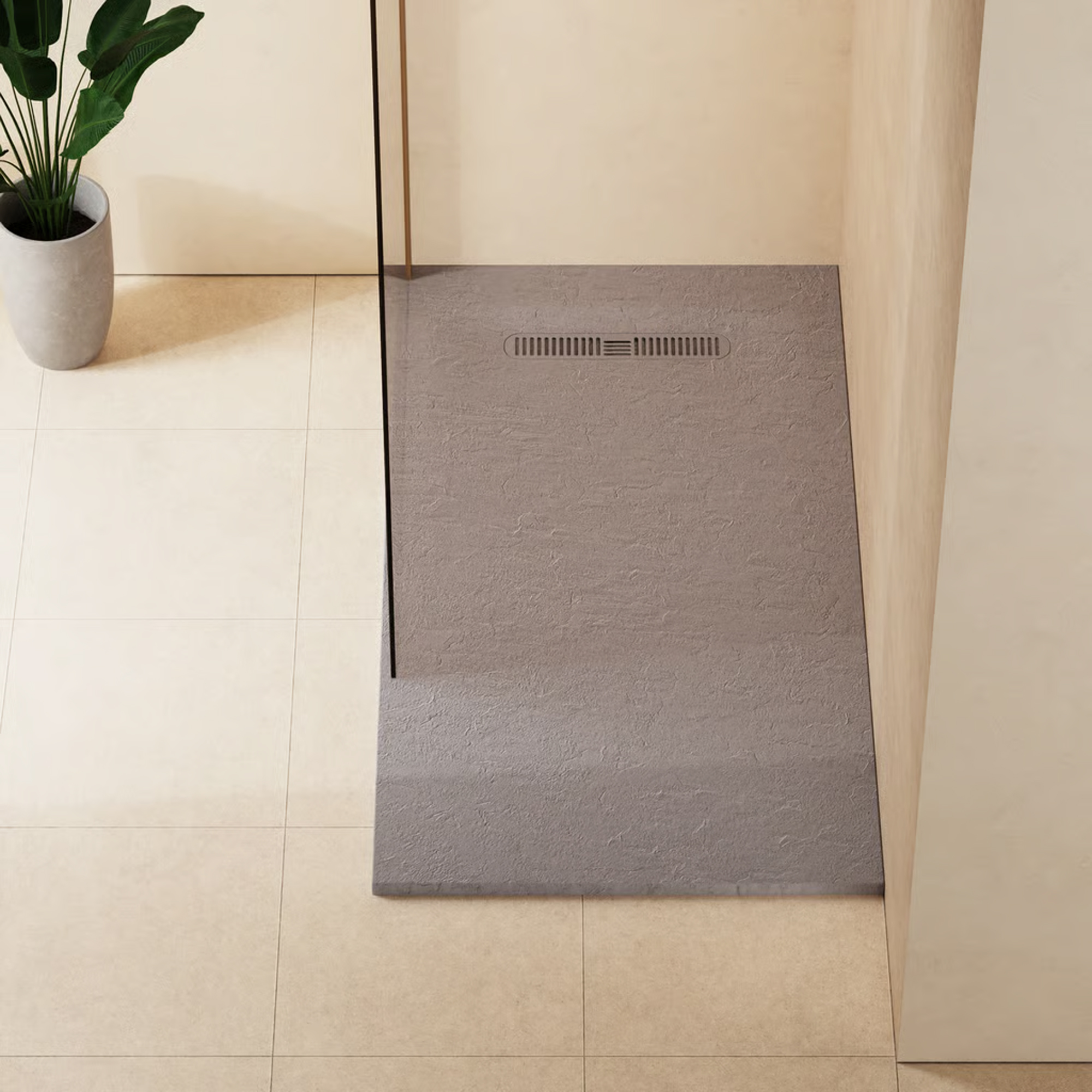 Crosswater Vito 25mm Dolomite Stone Resin Textured Rectangular Shower Tray with Linear Waste Cover