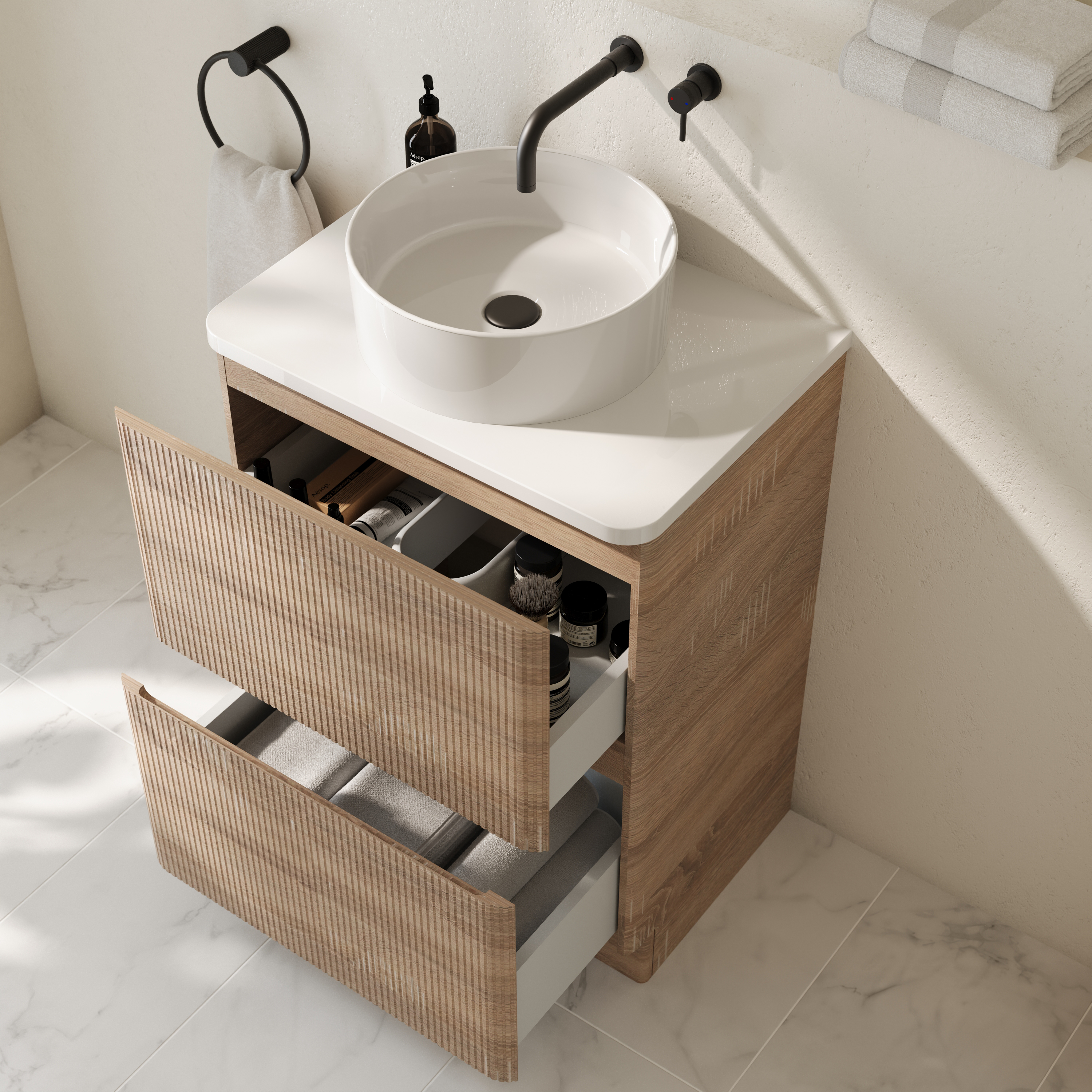 Drench Origin 600mm Fluted Floorstanding Vanity Unit & Countertop