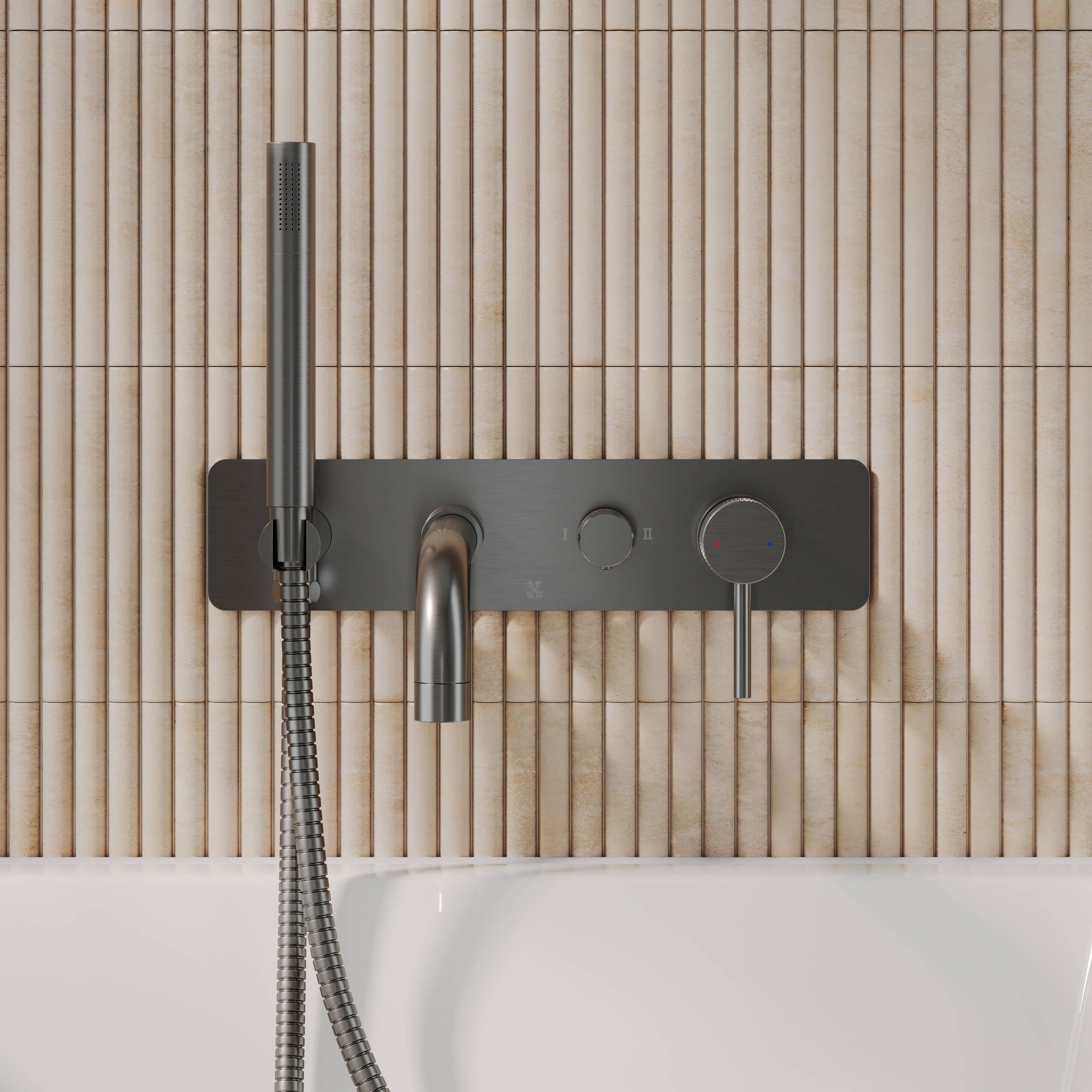 Core Wall Mounted Bath Shower Mixer, Handset & Hose