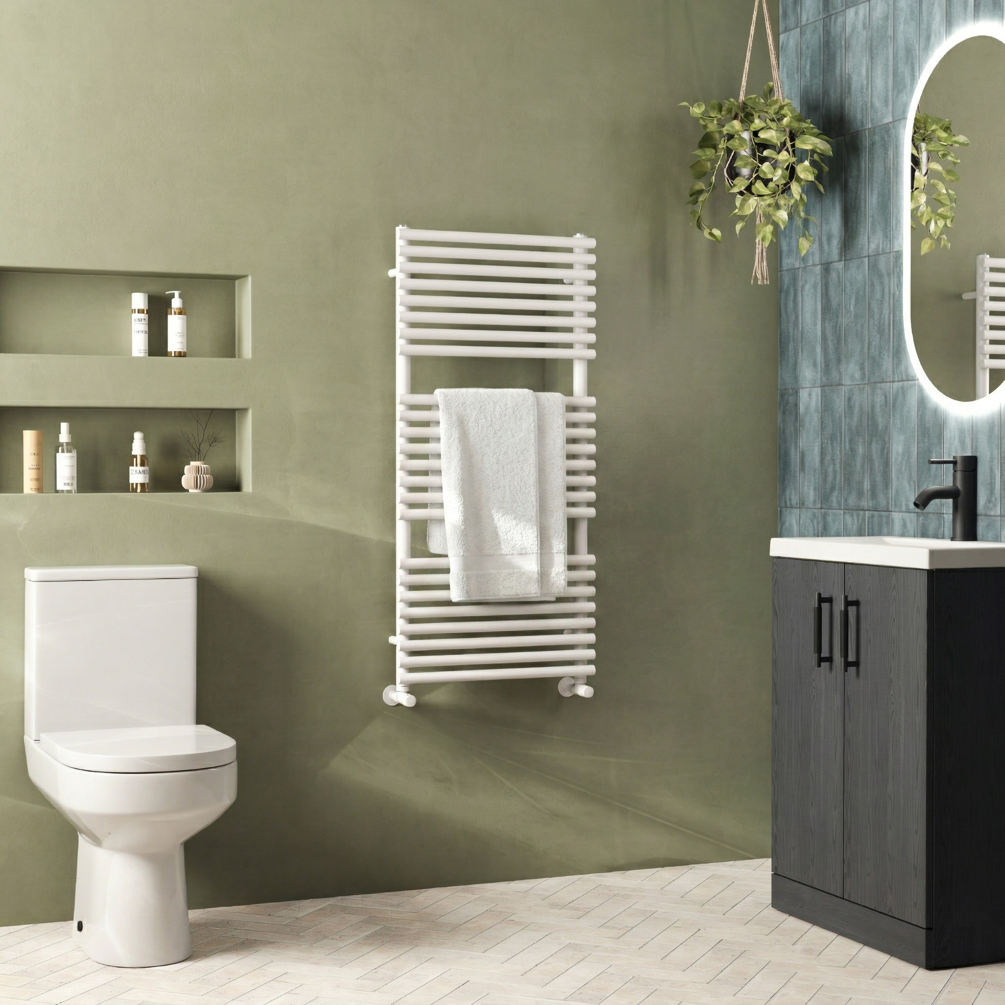 Toasty Halo Matt White Bar on Bar Heated Towel Rail