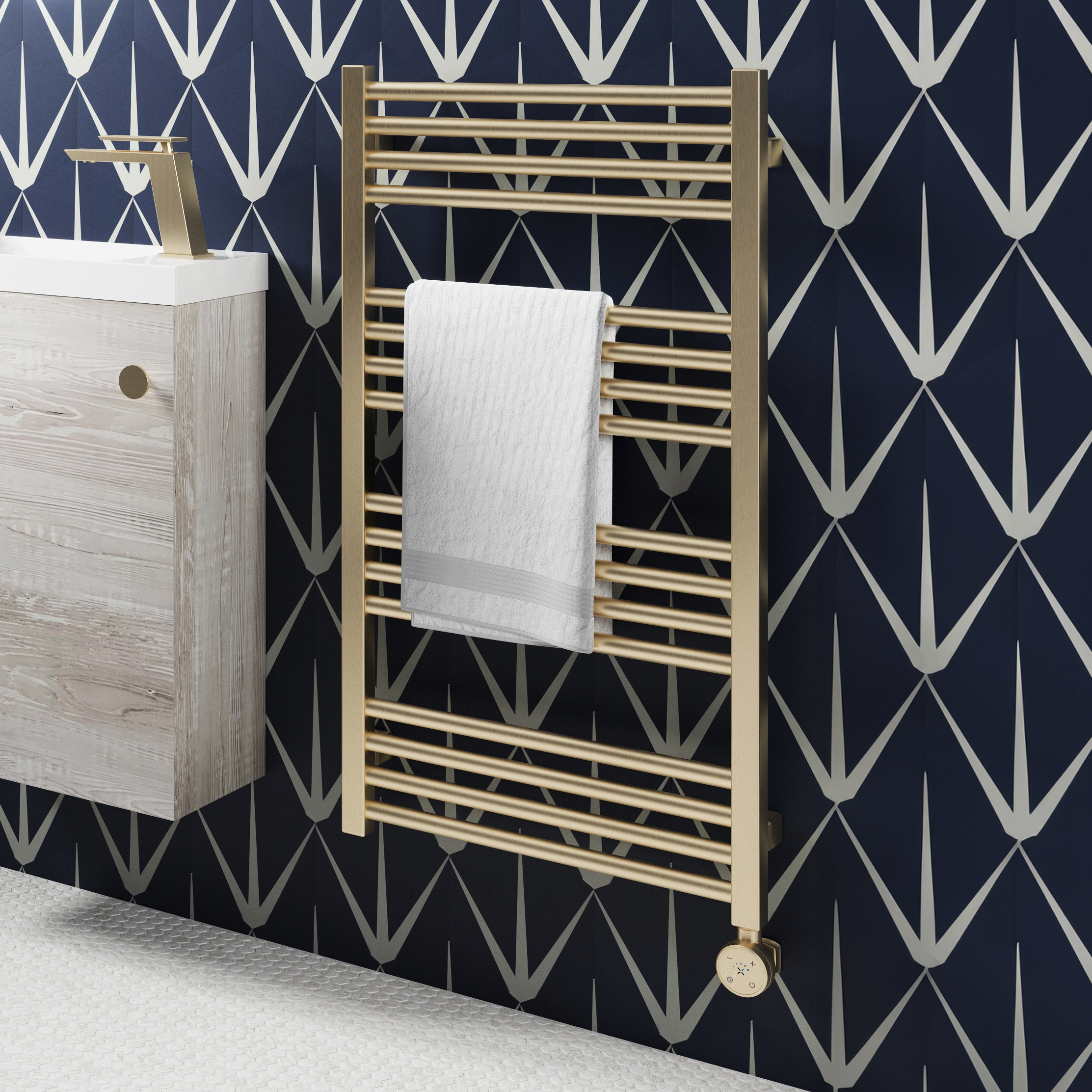 Crosswater MPRO Electric Brushed Brass Heated Towel Rail