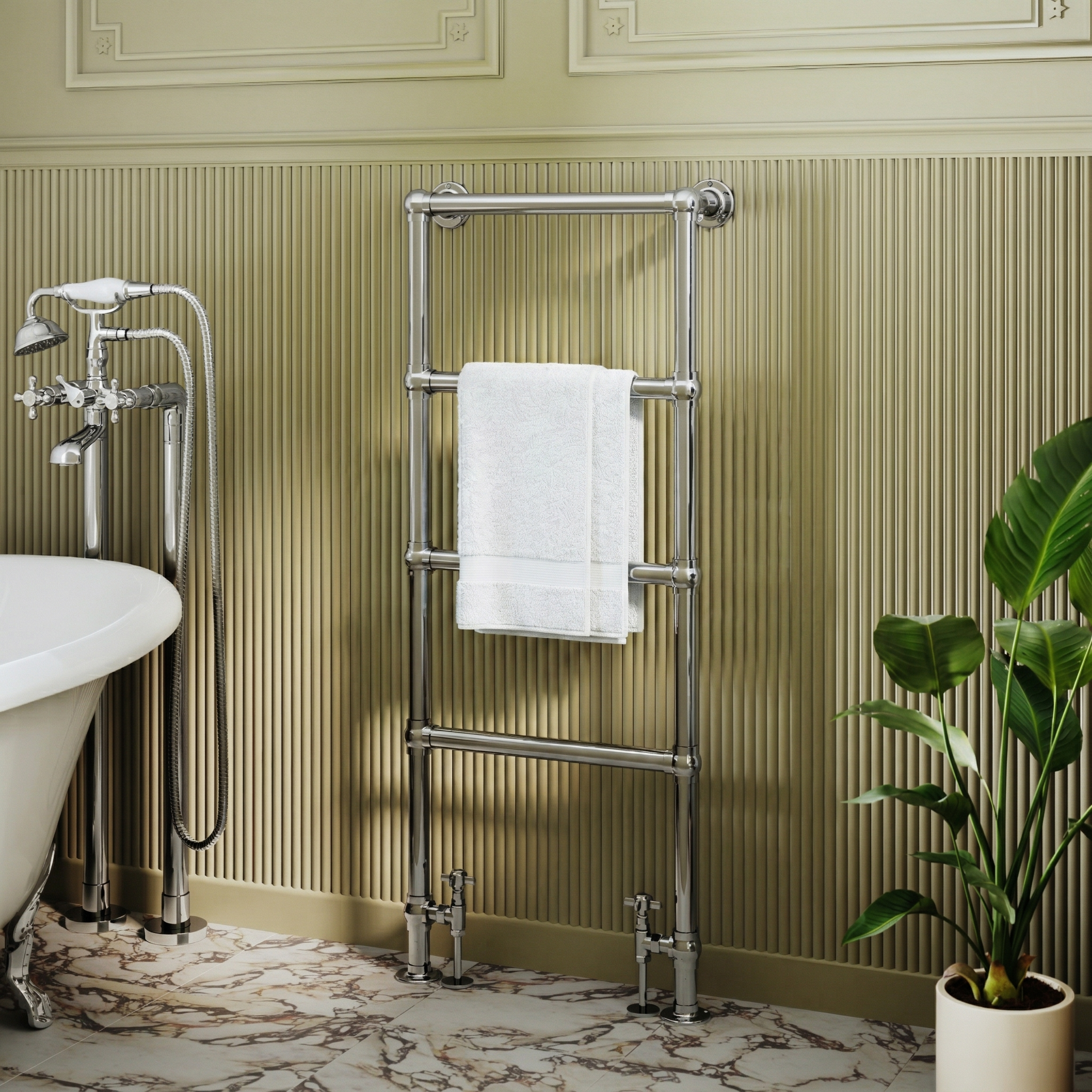 Toasty Merrin Chrome Floorstanding Traditional Heated Towel Rail