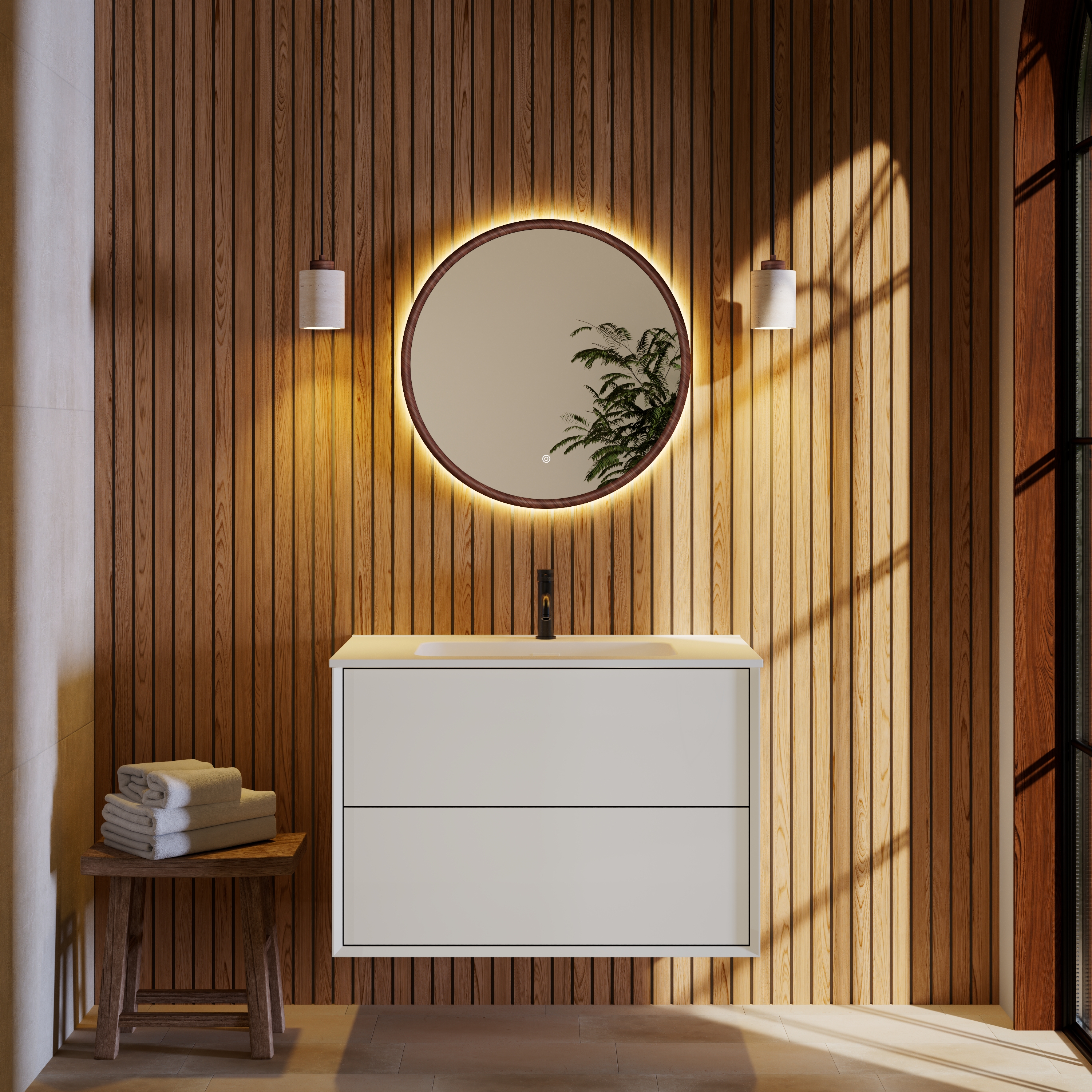 Drench Alfie LED Illuminated Wood Effect Framed Mirror with Demister Pad & Colour Change Lights - 600mm