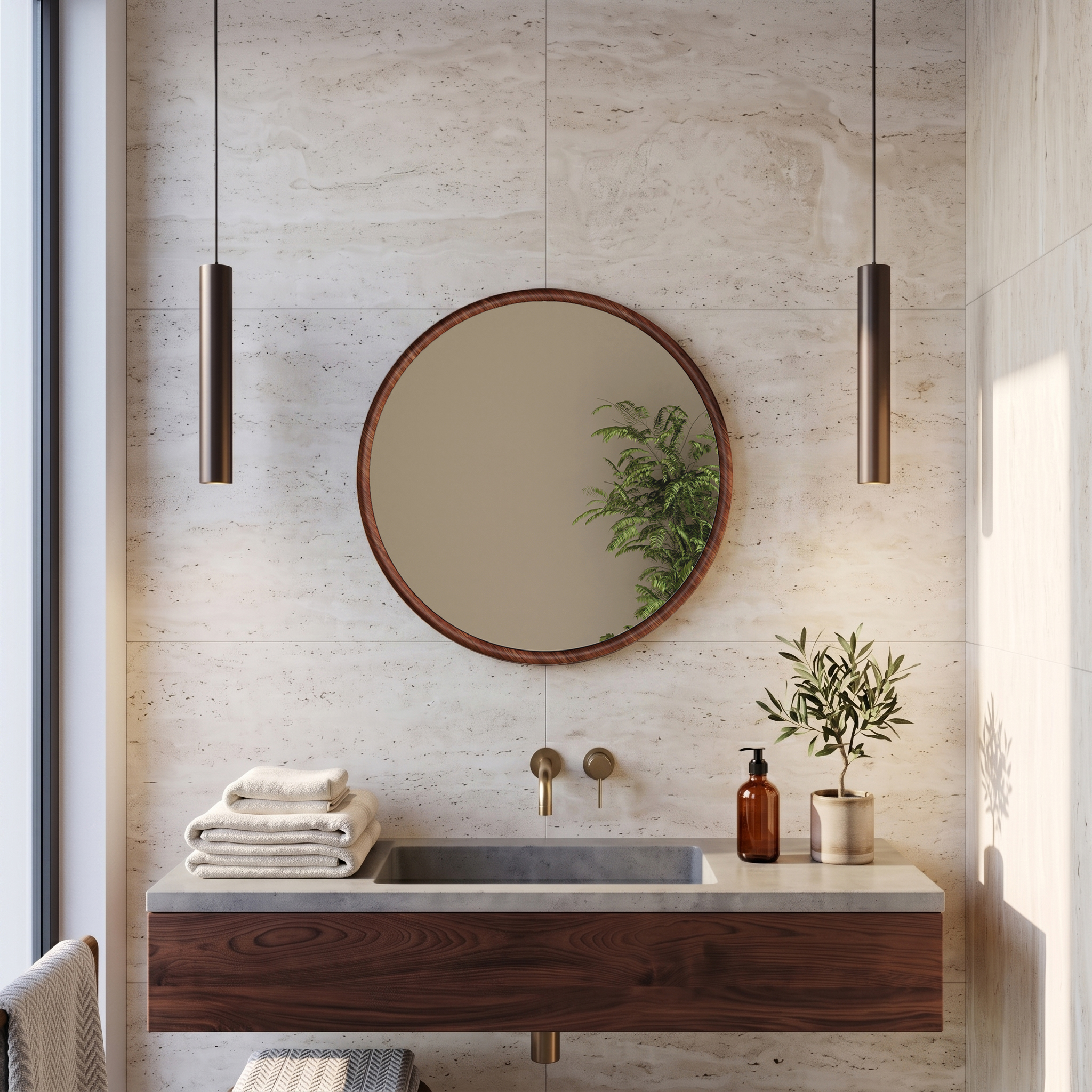 Drench Alfie Round Wood Effect Framed Mirror - 600mm