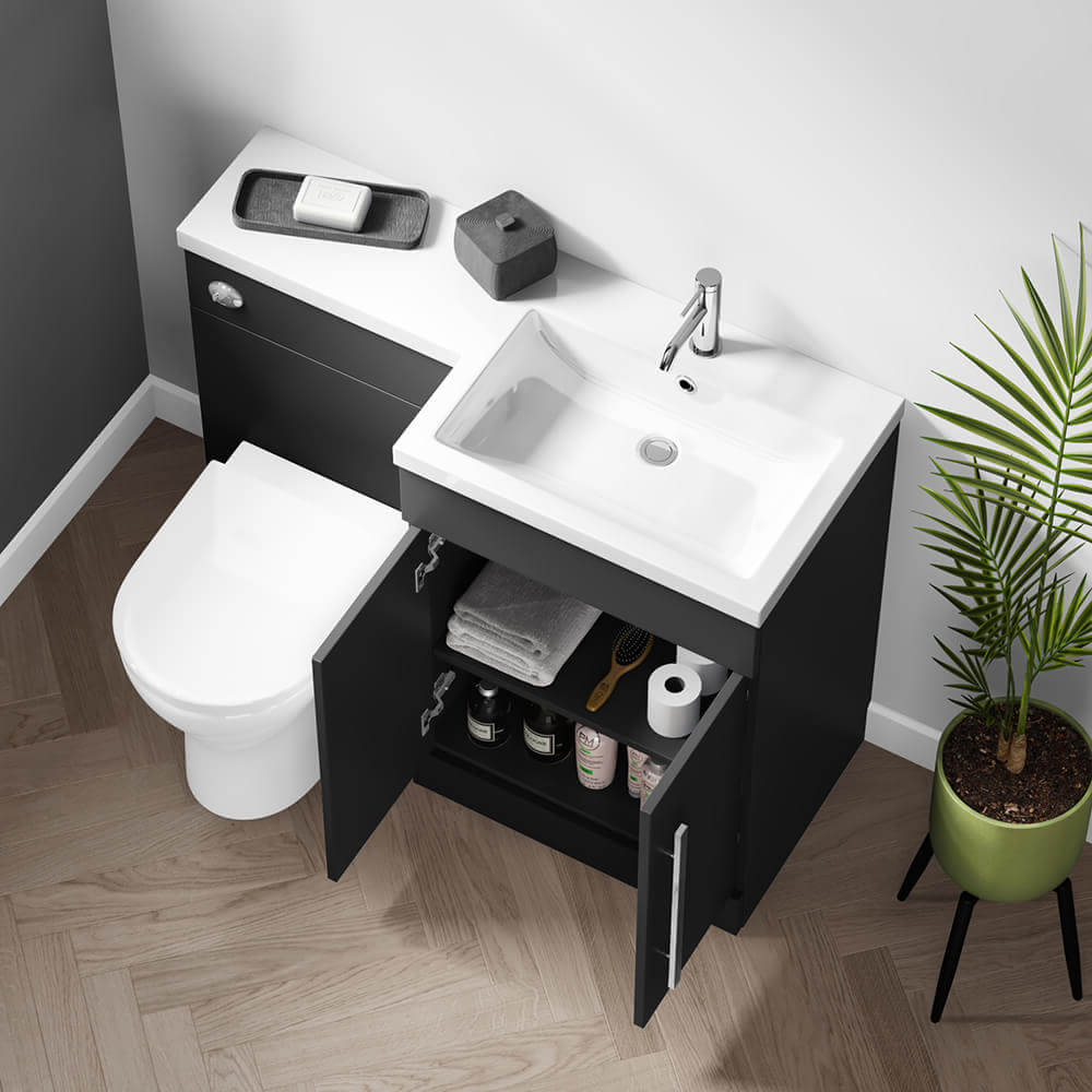 Harbour Icon 1100mm Left Hand Combination Bathroom Toilet & Sink Unit - Graphite Grey
