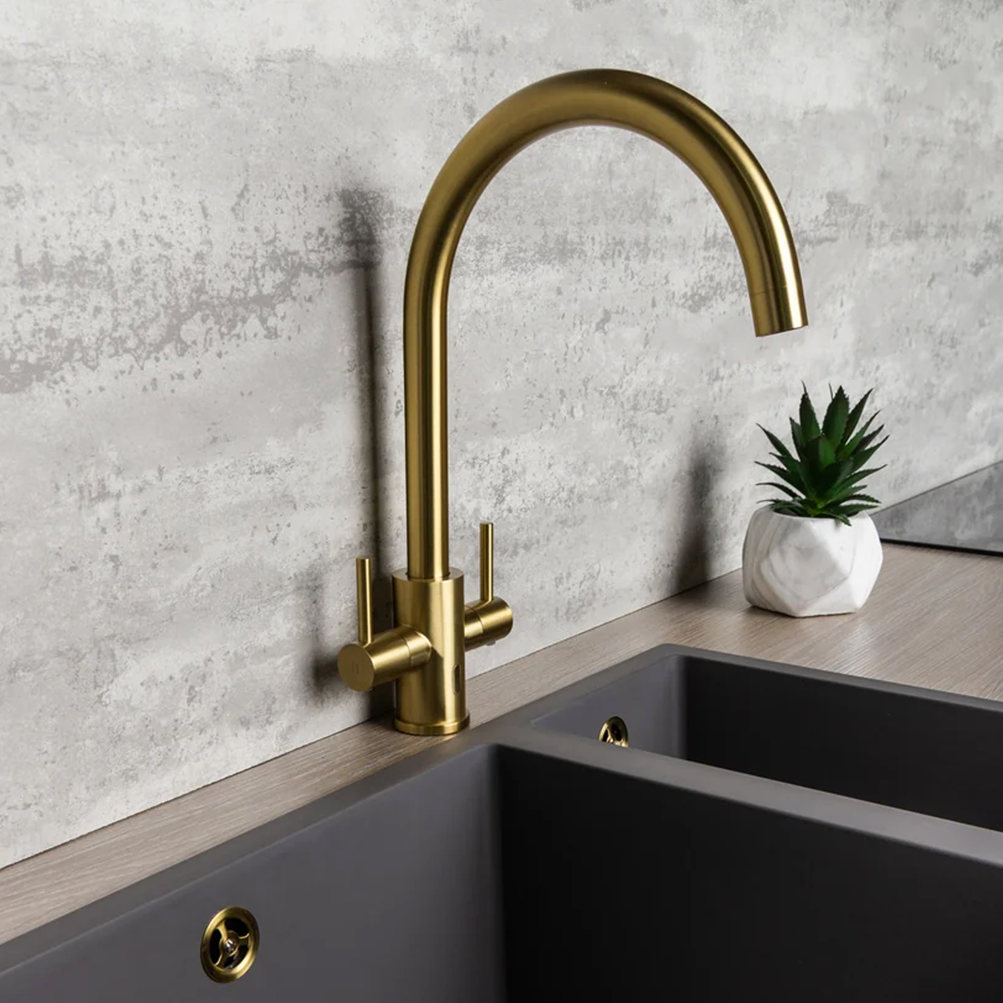 Top-Fix Torra Twin Lever Mono Kitchen Mixer Tap