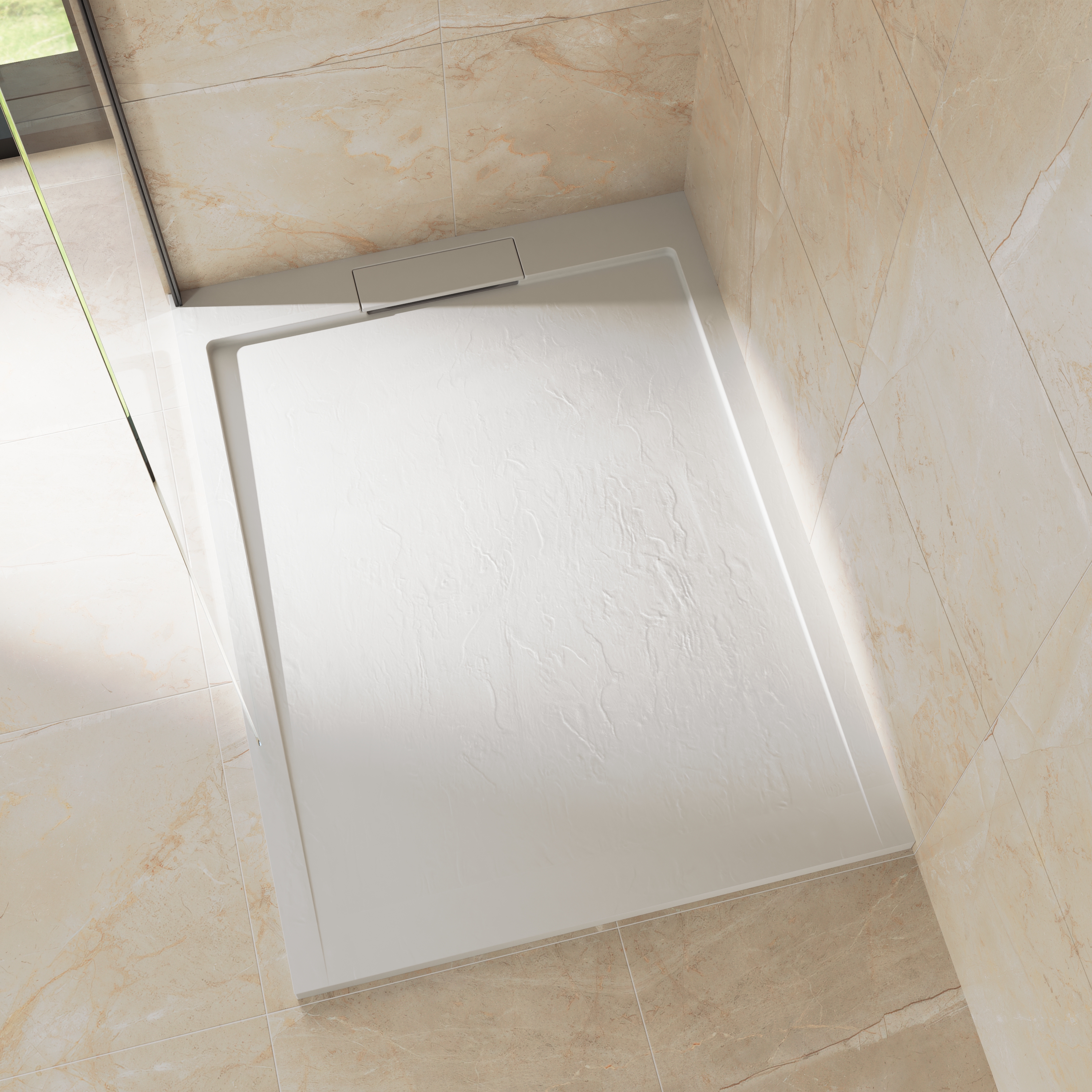Drench Origin Slate-Effect 30mm Textured Matt White Shower Tray with Hidden Waste
