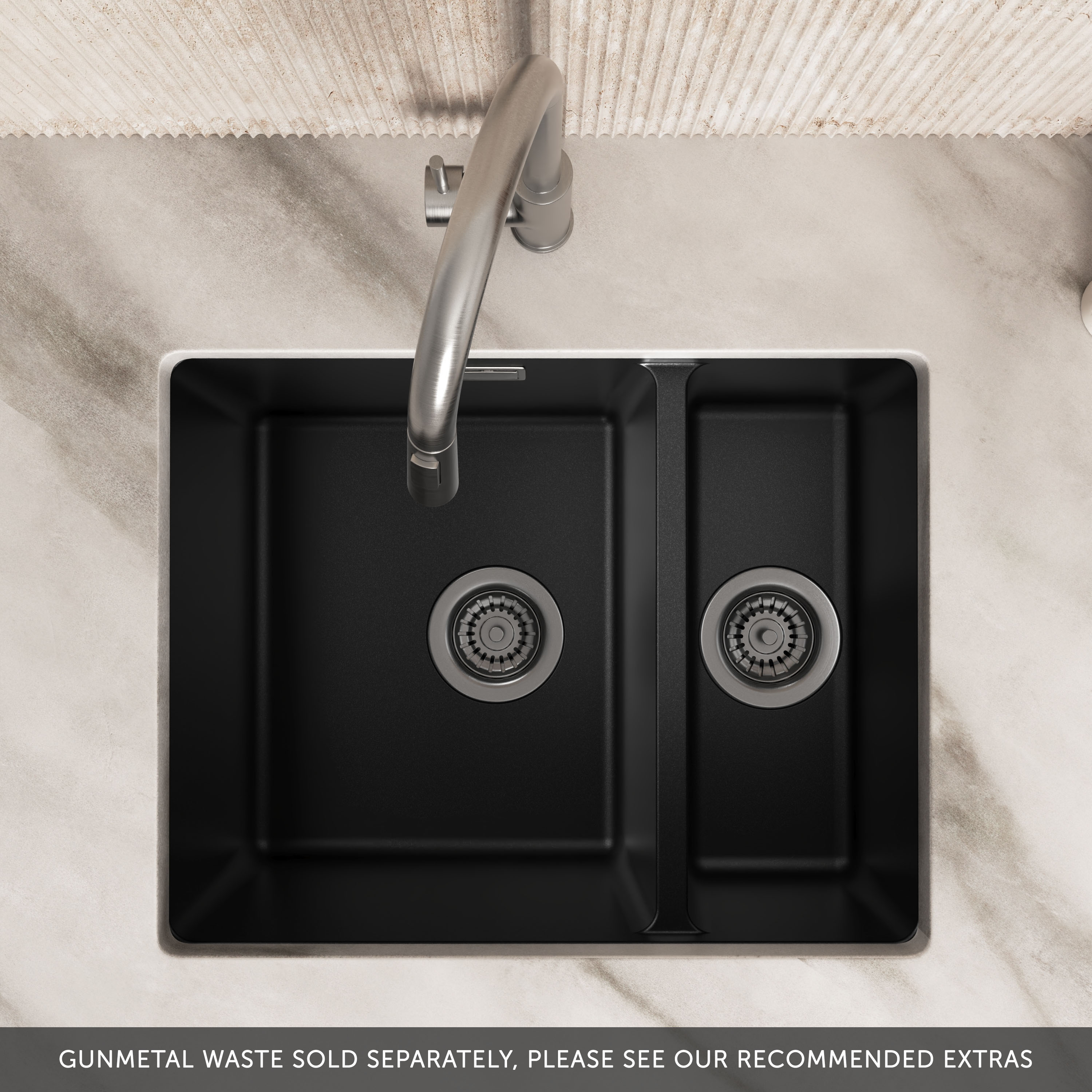 Vellamo Terra 1.5 Bowl Granite Composite Inset/Undermount Kitchen Sink & Waste Kit - 555 x 460mm