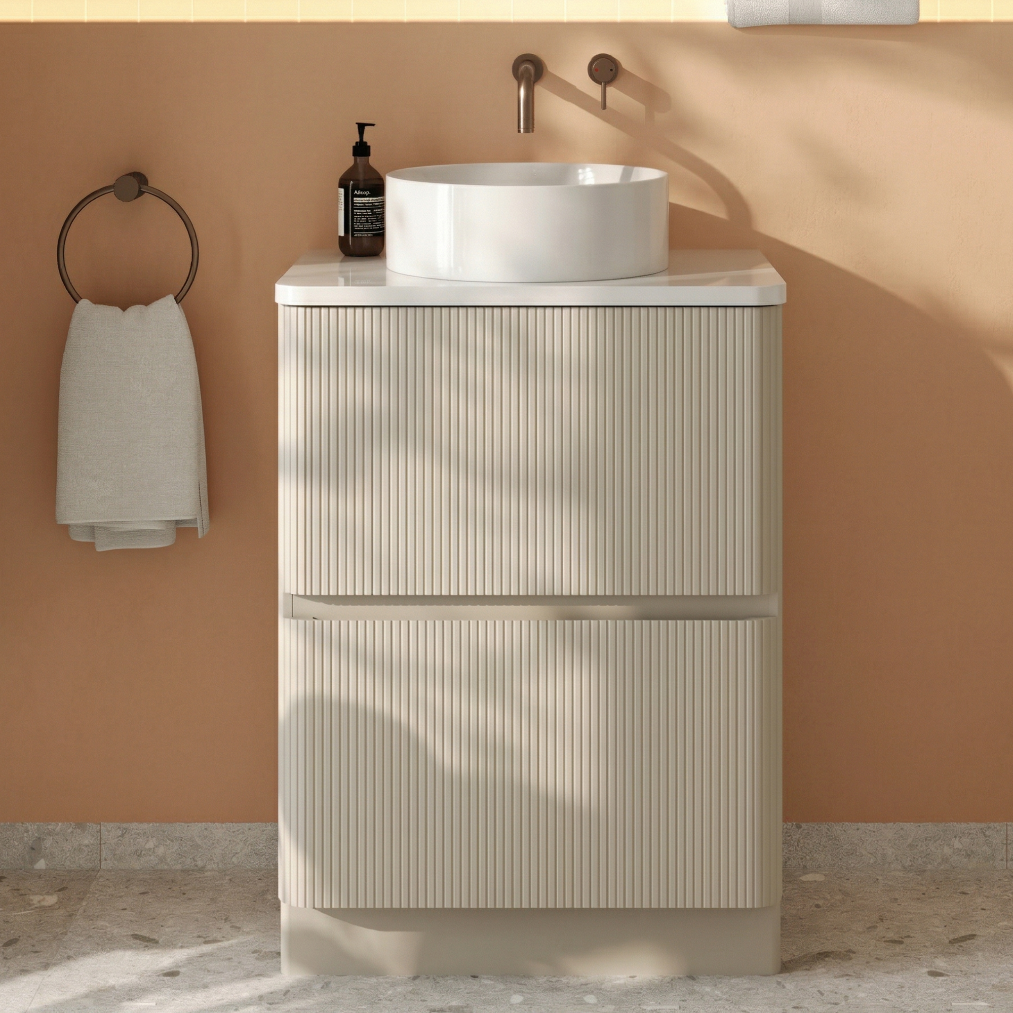 Drench Origin 600mm Fluted Floorstanding Vanity Unit & Countertop