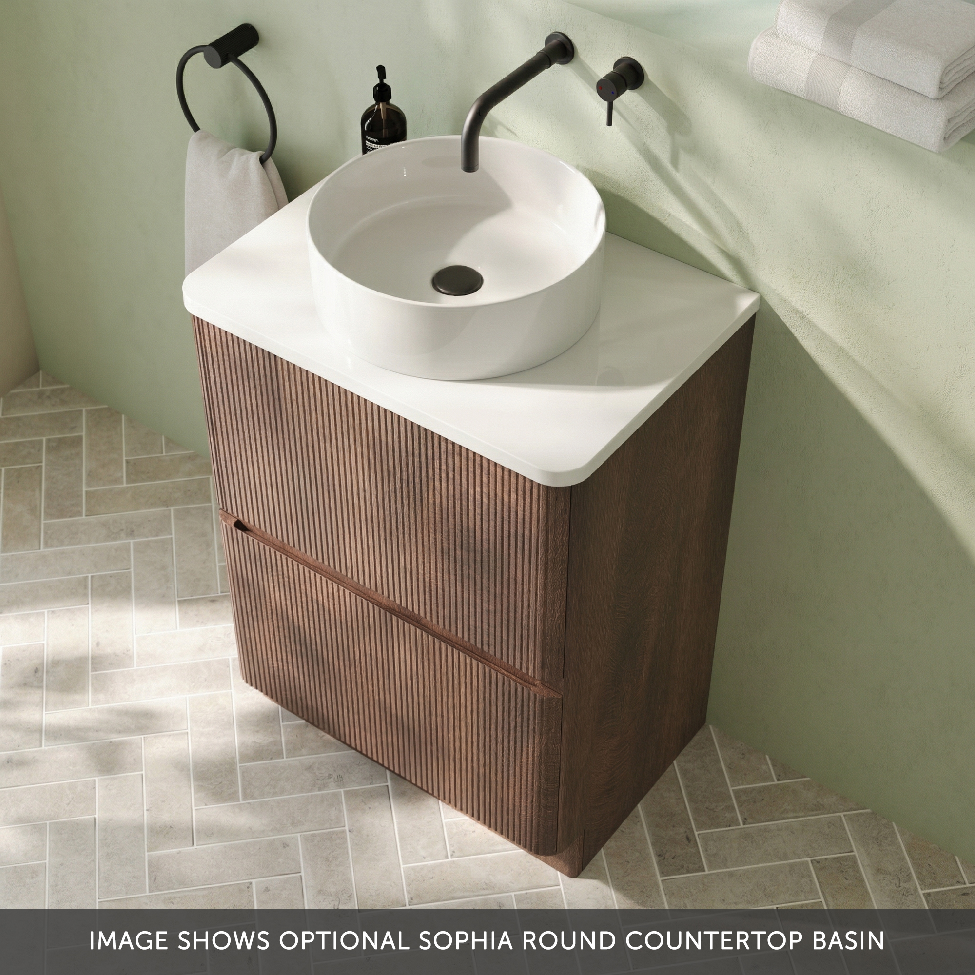 Drench Origin 600mm Fluted Floorstanding Vanity Unit & Countertop