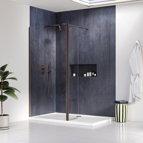 Harbour i8 Brushed Bronze Easy Clean 8mm Glass Shower Screen & Flipper ...