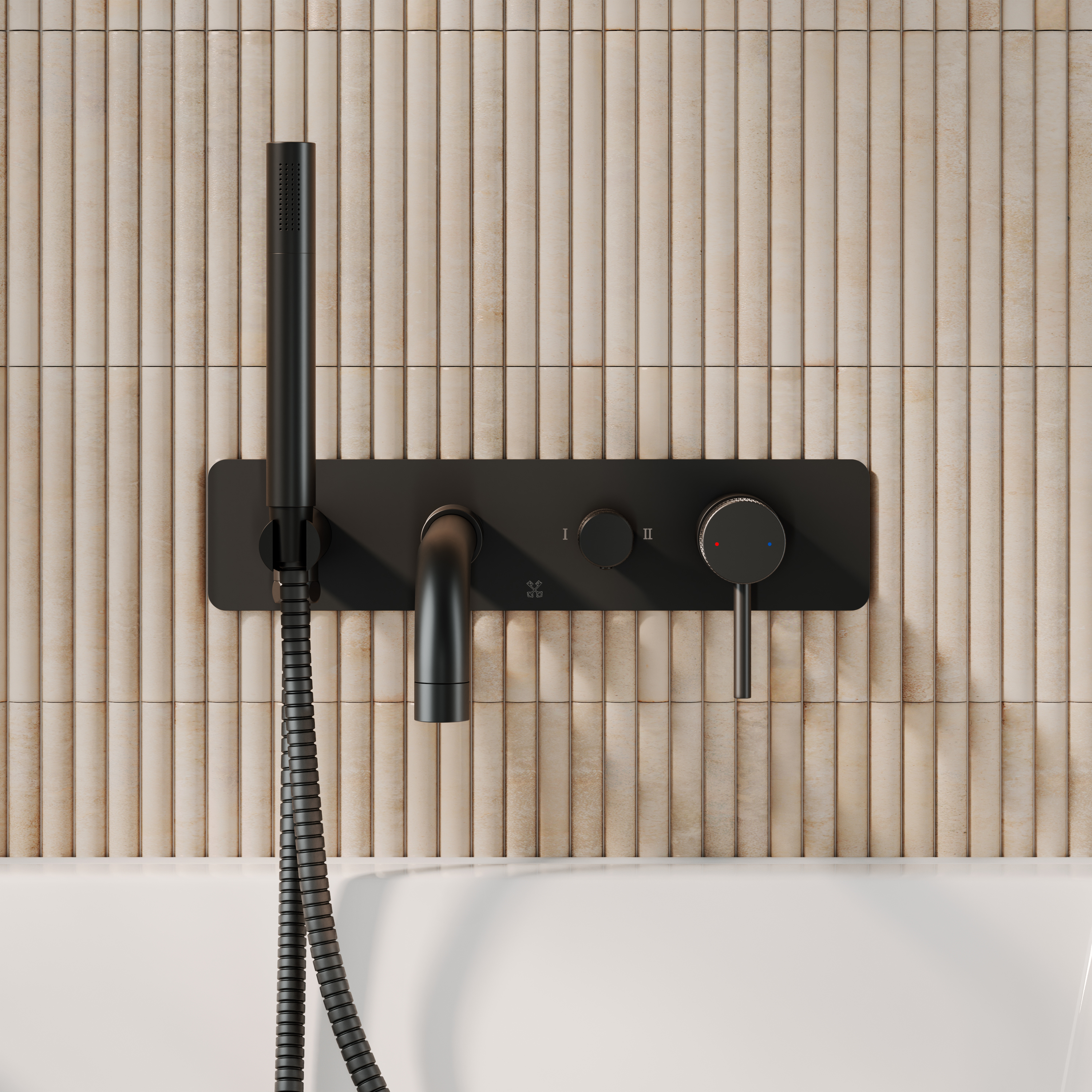 Core Wall Mounted Bath Shower Mixer, Handset & Hose