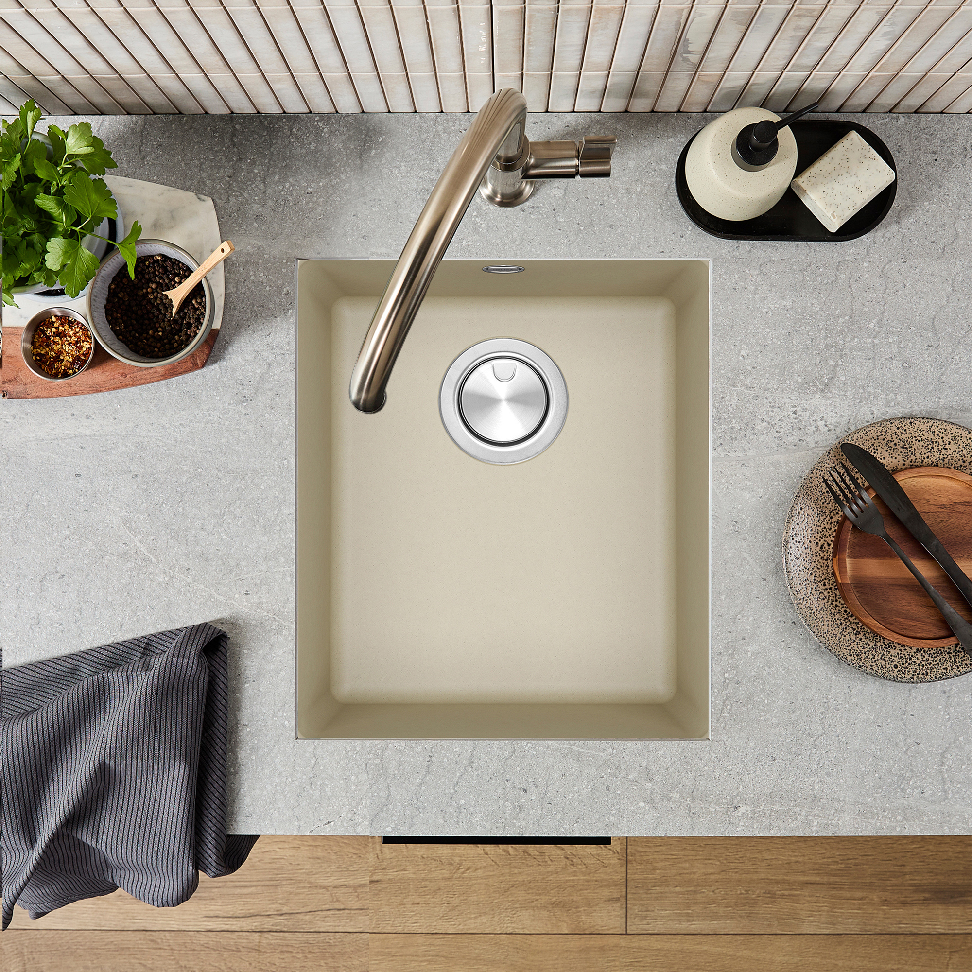 Clearwater Lumen 1 Bowl Granite Composite Inset/Undermount Kitchen Sink - 390 x 450mm
