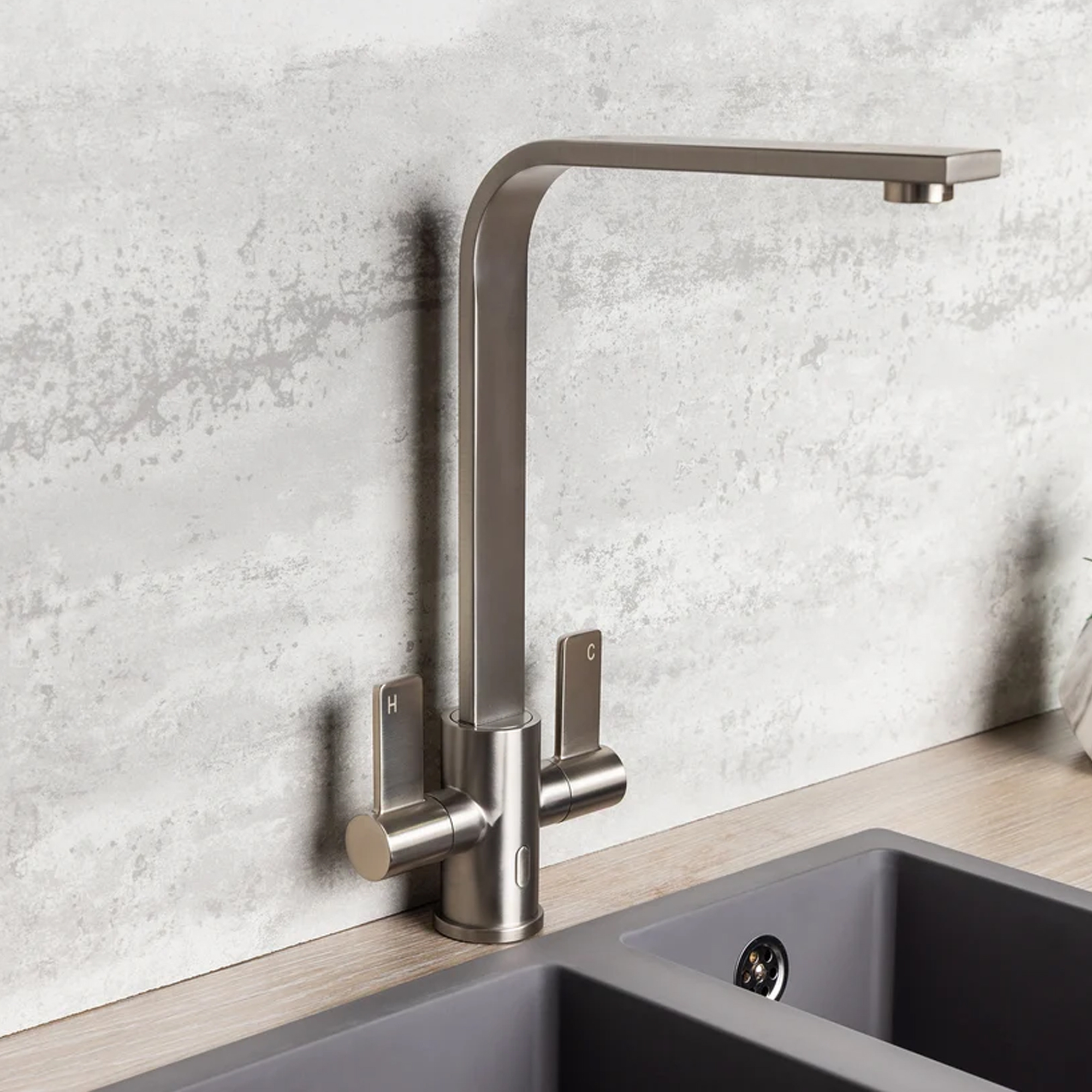 Top-Fix Rena Twin Lever Mono Kitchen Mixer Tap