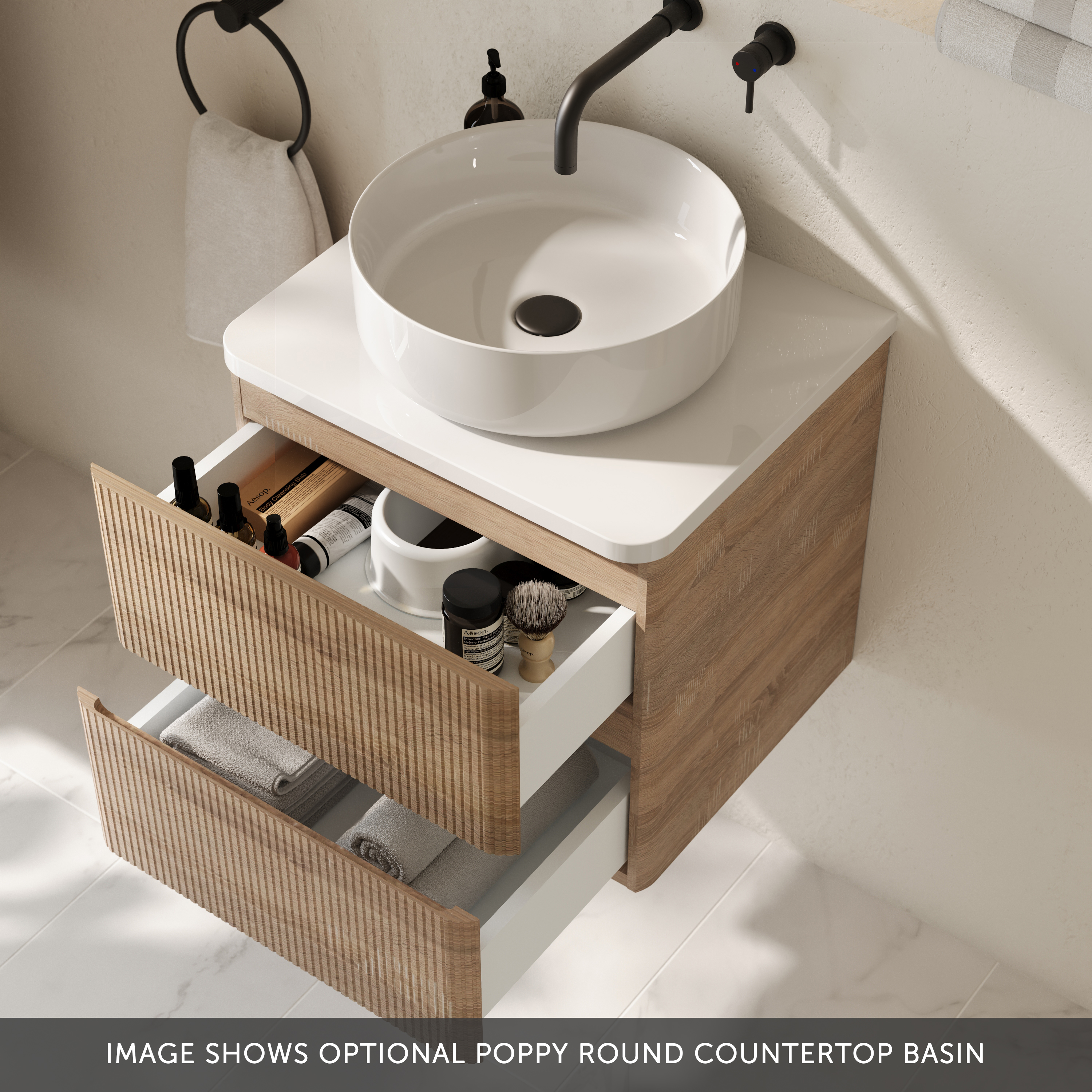 Drench Origin 500mm Fluted Wall Mounted Vanity Unit & Countertop