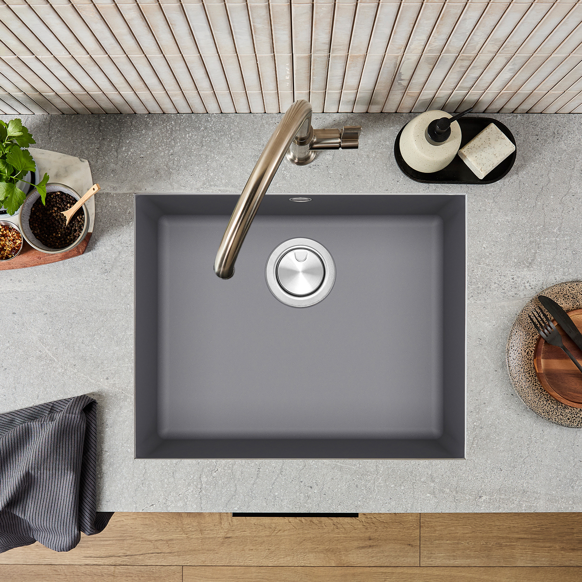 Clearwater Lumen 1 Bowl Granite Composite Inset/Undermount Kitchen Sink - 550 x 450mm