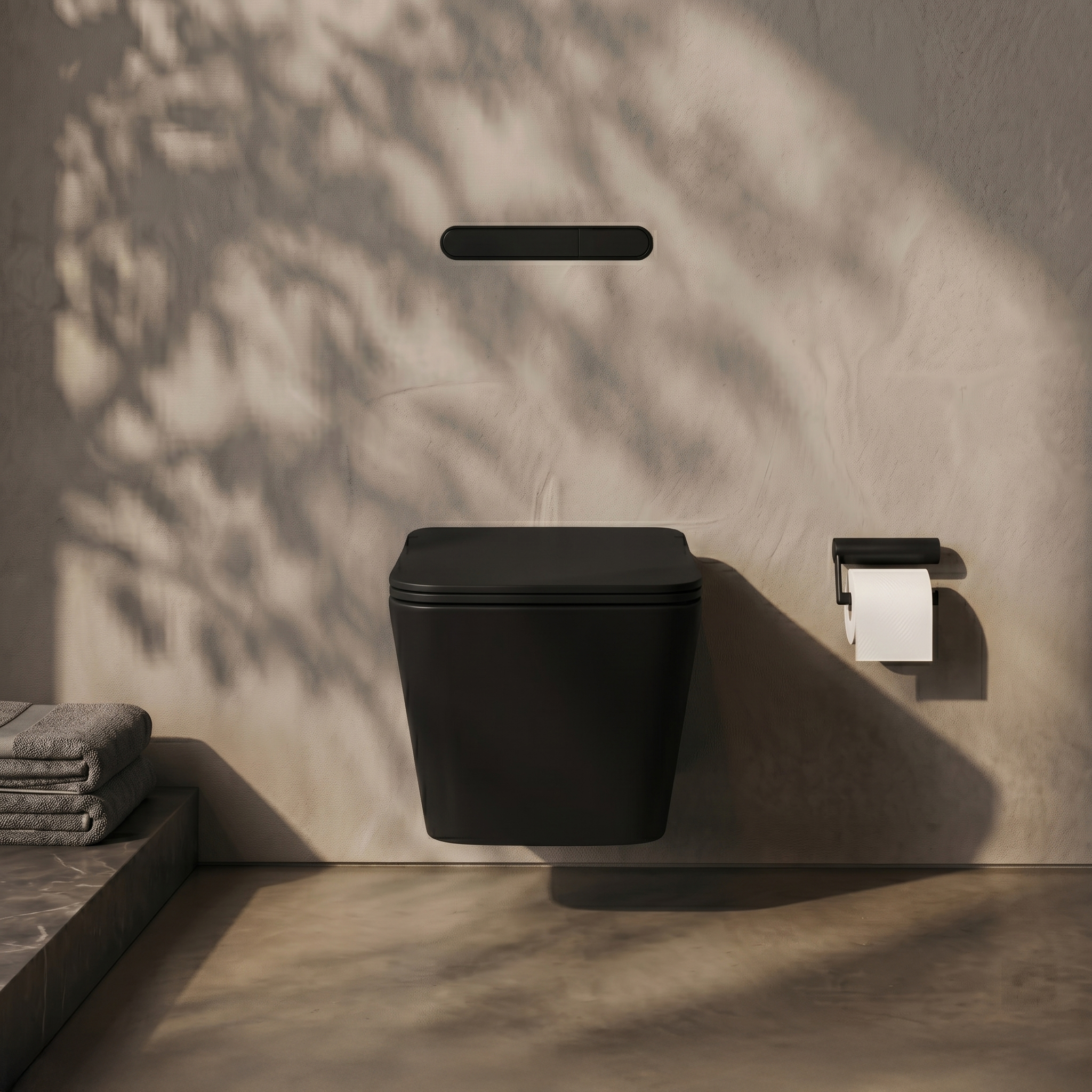 Emily Rimless Square Wall Hung Toilet & Slim Soft Close Seat - Matt Black