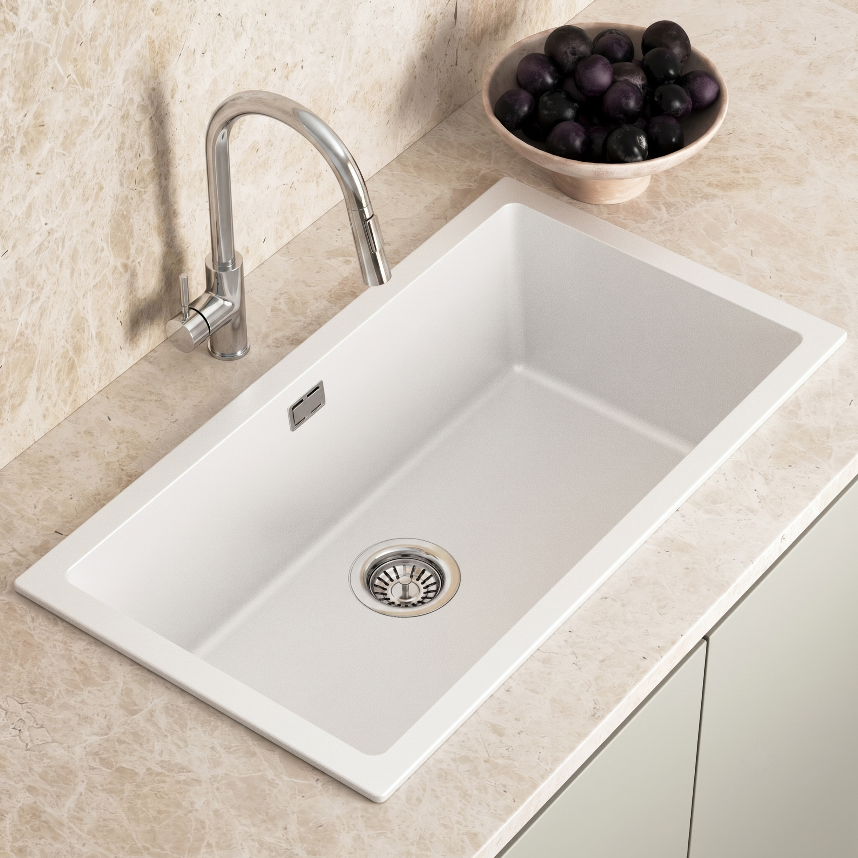 Vellamo Terra XL 1 Bowl Granite Composite Inset / Undermount Kitchen Sink & Waste - 774 x 434mm