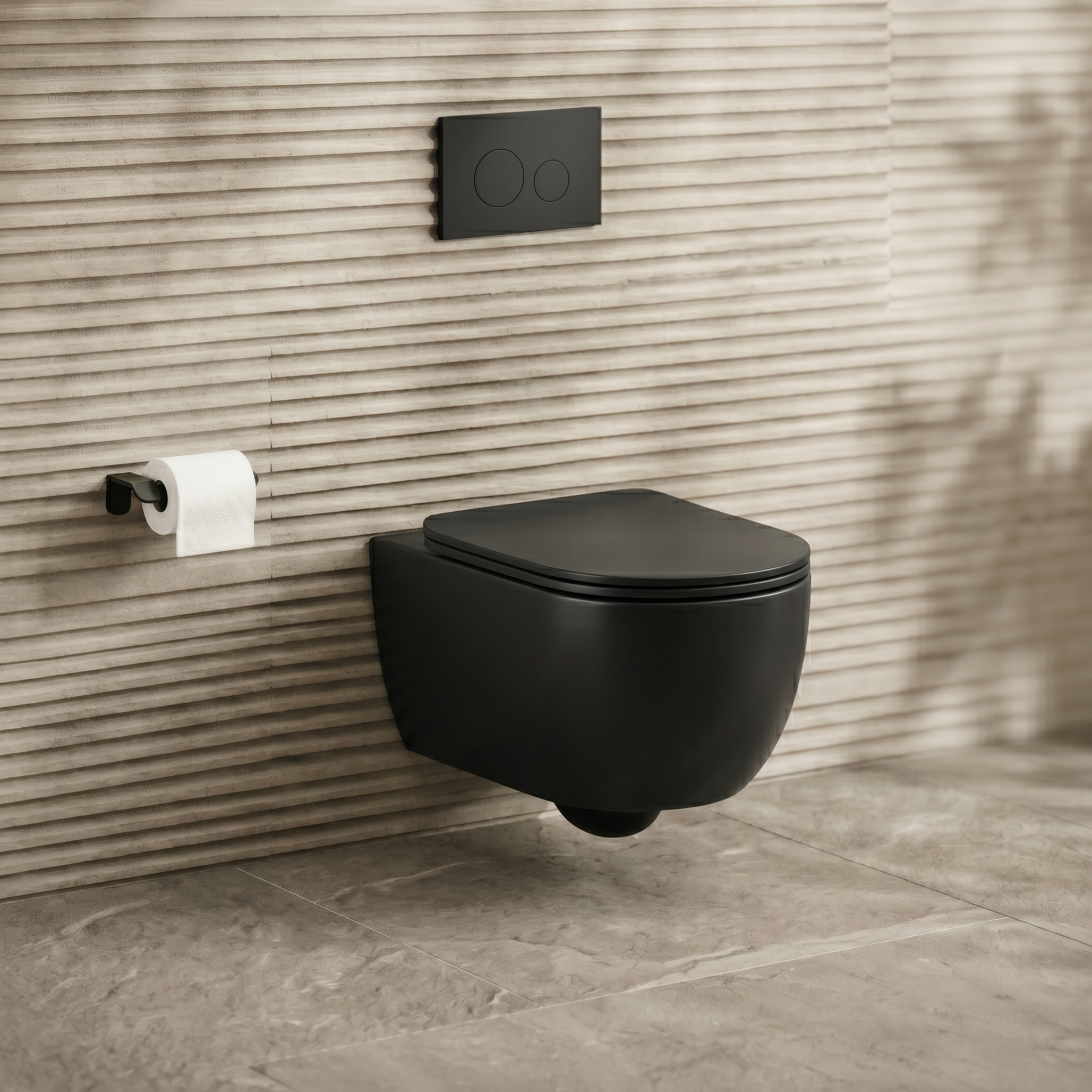 Harbour Acclaim Rimless Round Wall Hung Toilet & Slim Soft Close Seat - Matt Black