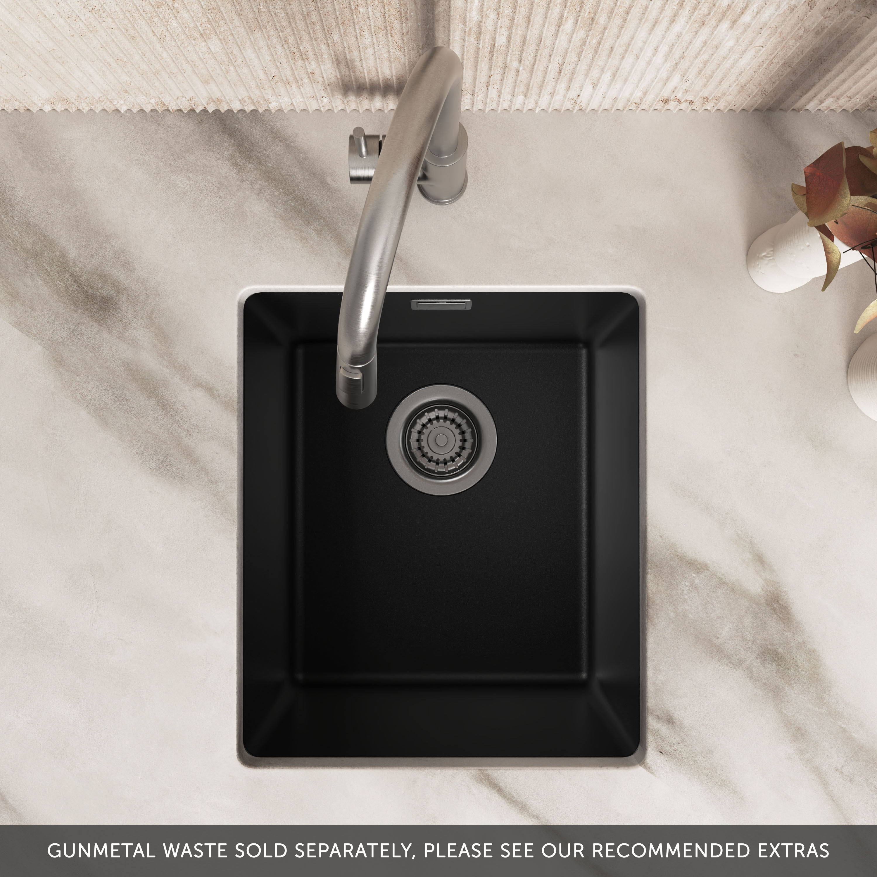 Vellamo Terra Compact 1 Bowl Granite Composite Inset or Undermount Kitchen Sink & Waste - 370 x 460mm