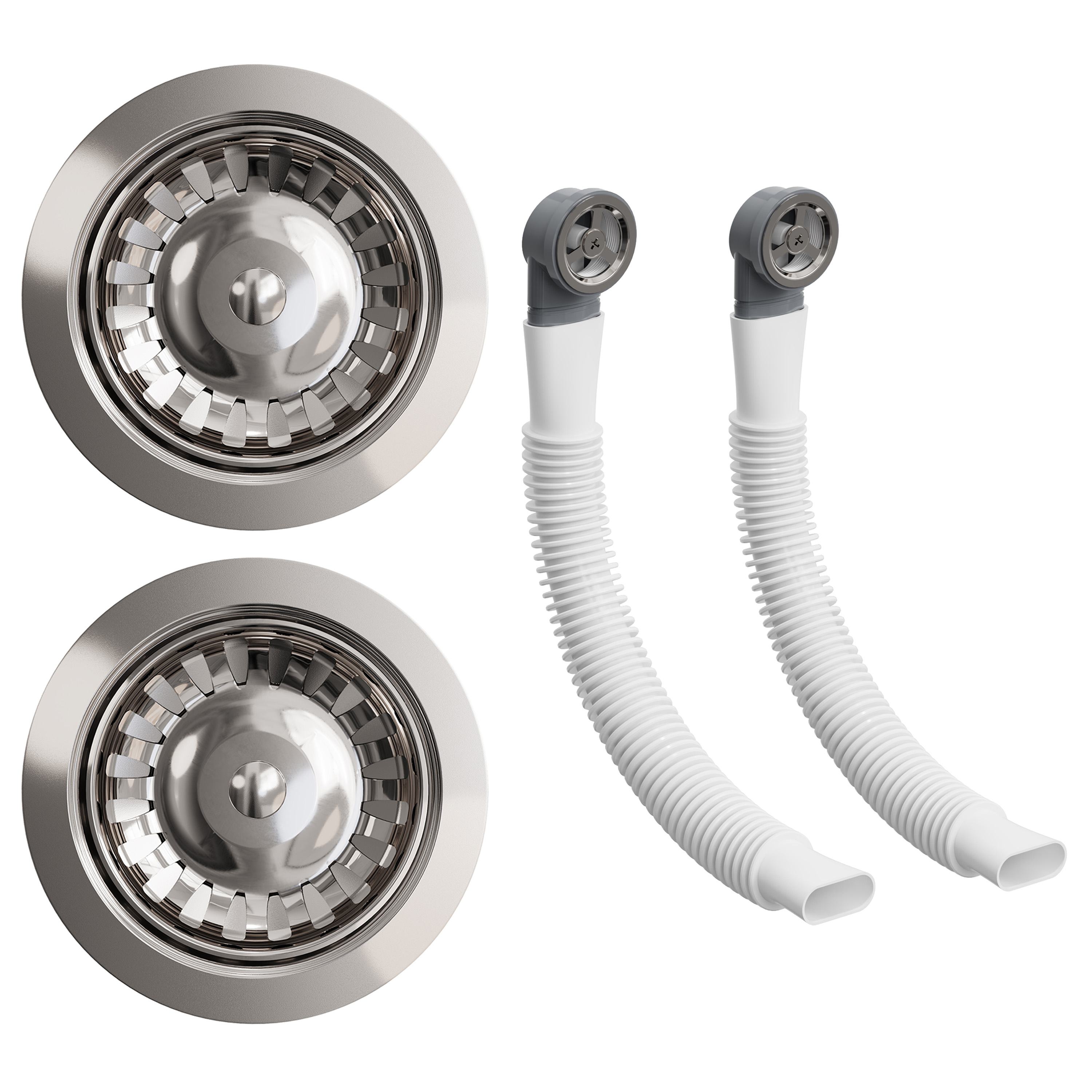 Vellamo 90mm Chrome 1.5 & 2 Bowl Kitchen Sink Strainer Wastes with Two Round Overflows