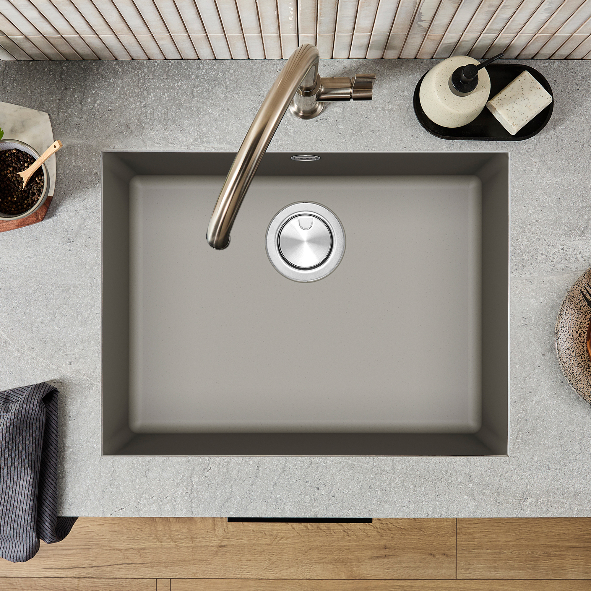 Clearwater Lumen 1 Bowl Granite Composite Inset/Undermount Kitchen Sink - 590 x 450mm